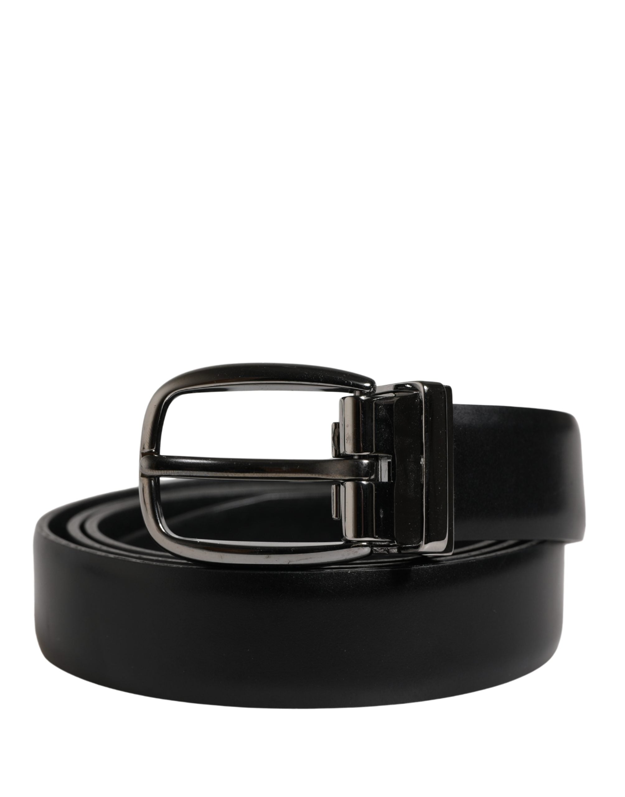 Dolce & Gabbana Men Black Classic Leather Metal Buckle Belt