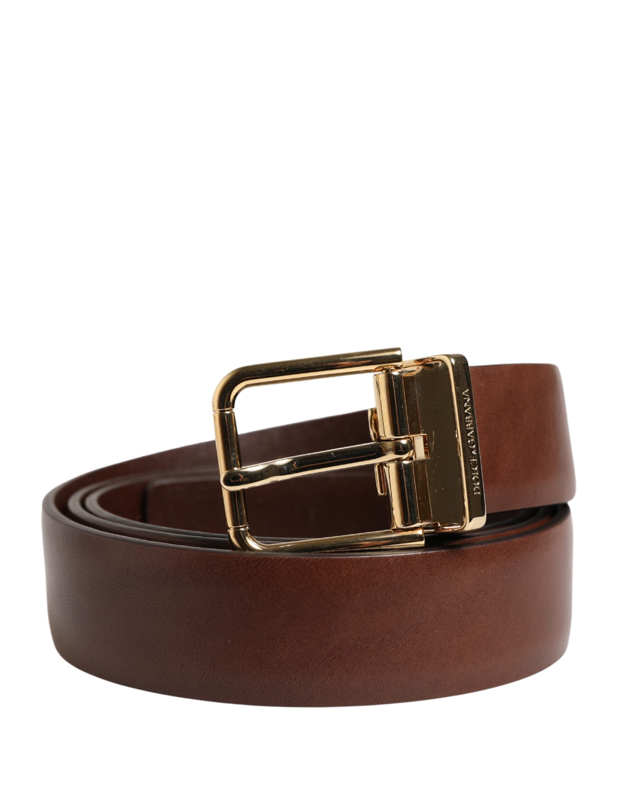 Dolce & Gabbana Men Brown Classic Leather Metal Buckle Belt