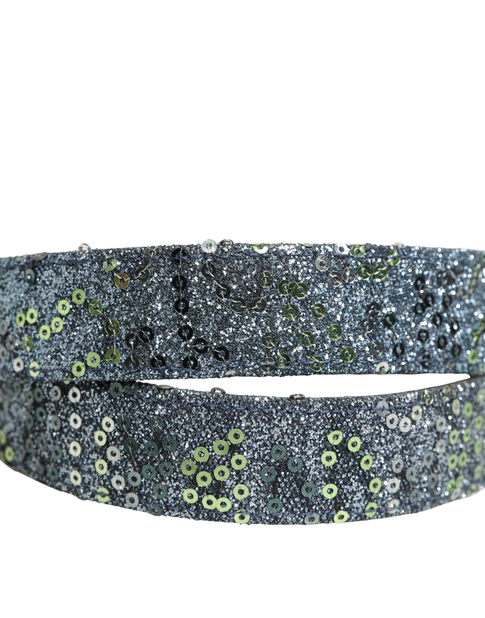 Dolce & Gabbana Men Multicolor Sequin Silver Metal Buckle Belt