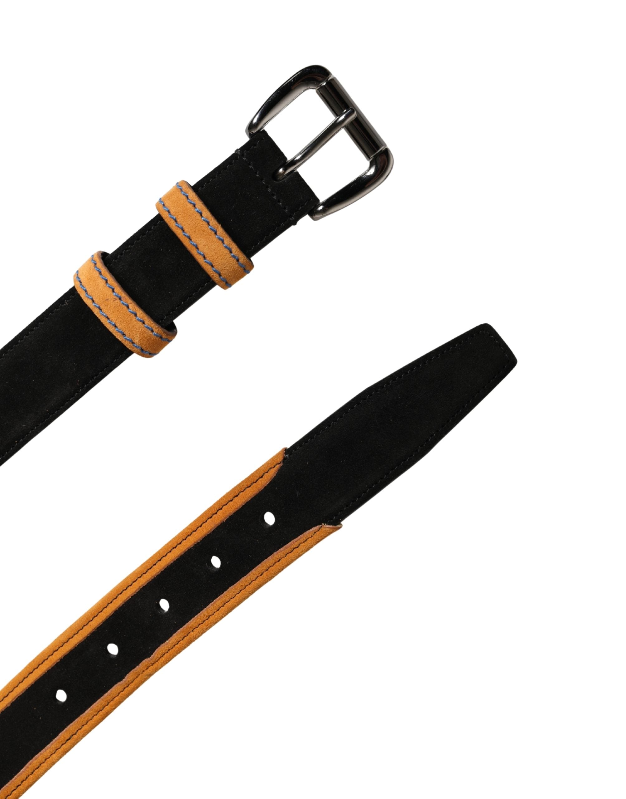 Dolce & Gabbana Men Black Orange Polyester Metal Buckle Belt