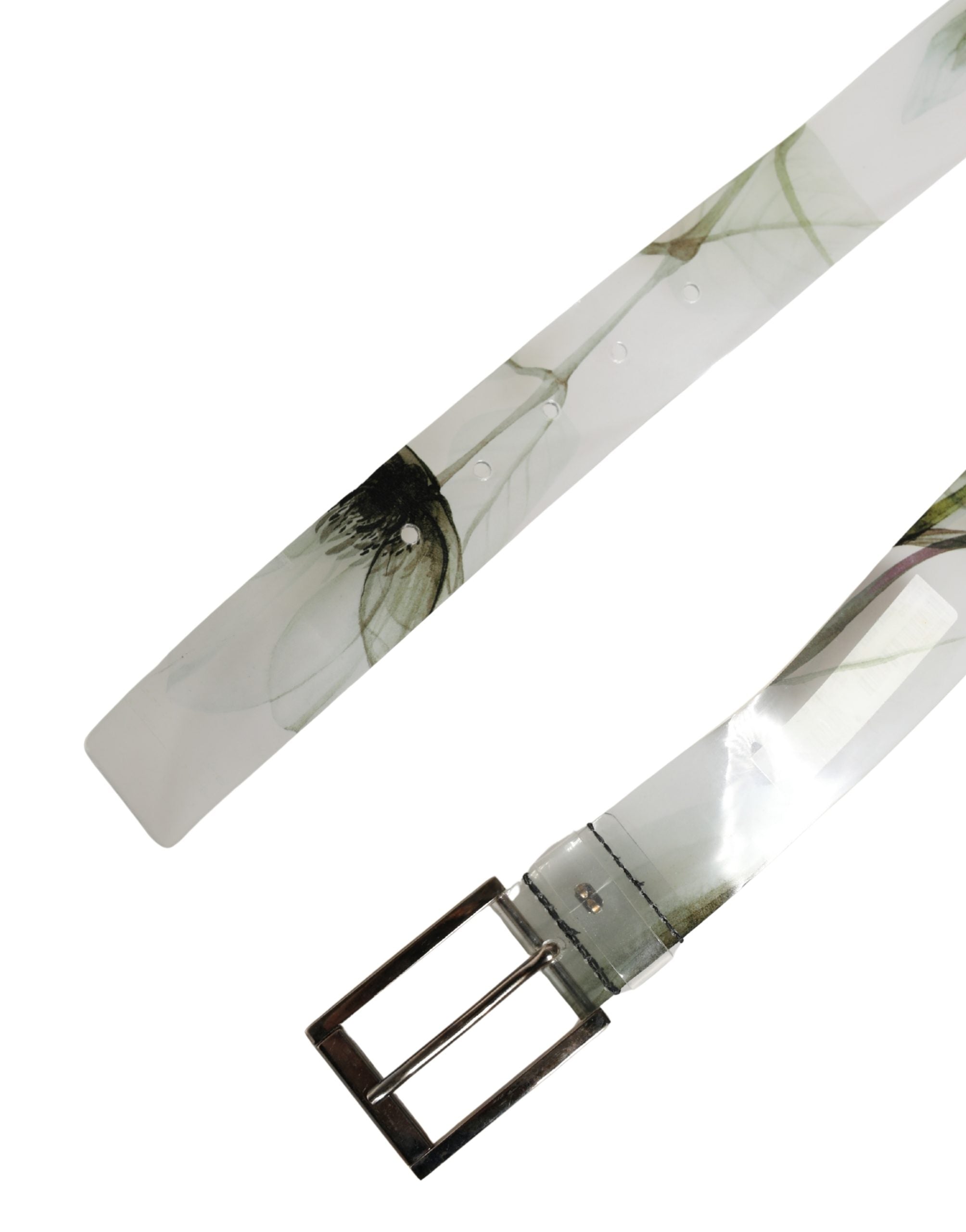 Dolce & Gabbana Men White Floral PVC Silver Metal Buckle Belt