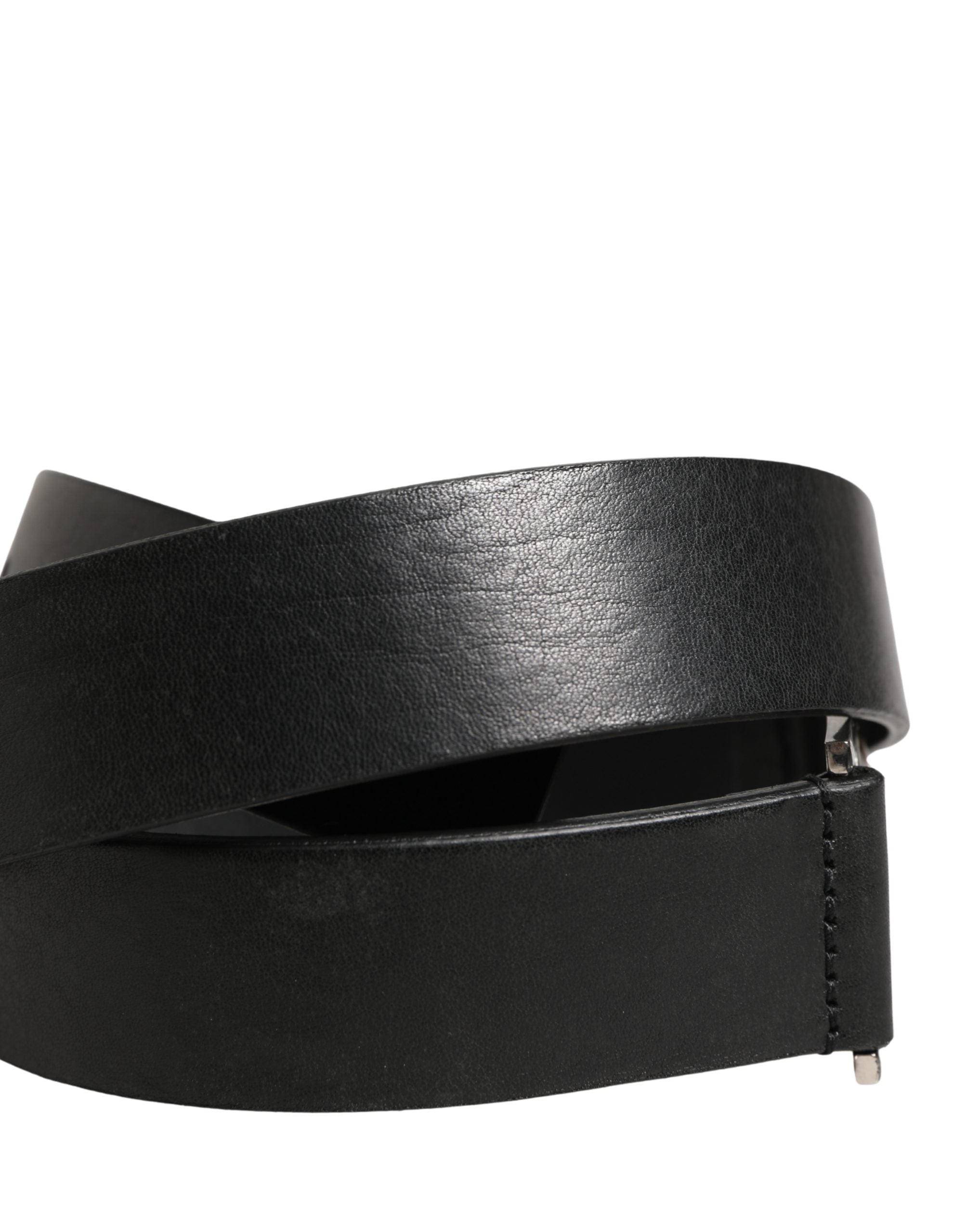 Dolce & Gabbana Men Black Classic Leather Metal Buckle Belt