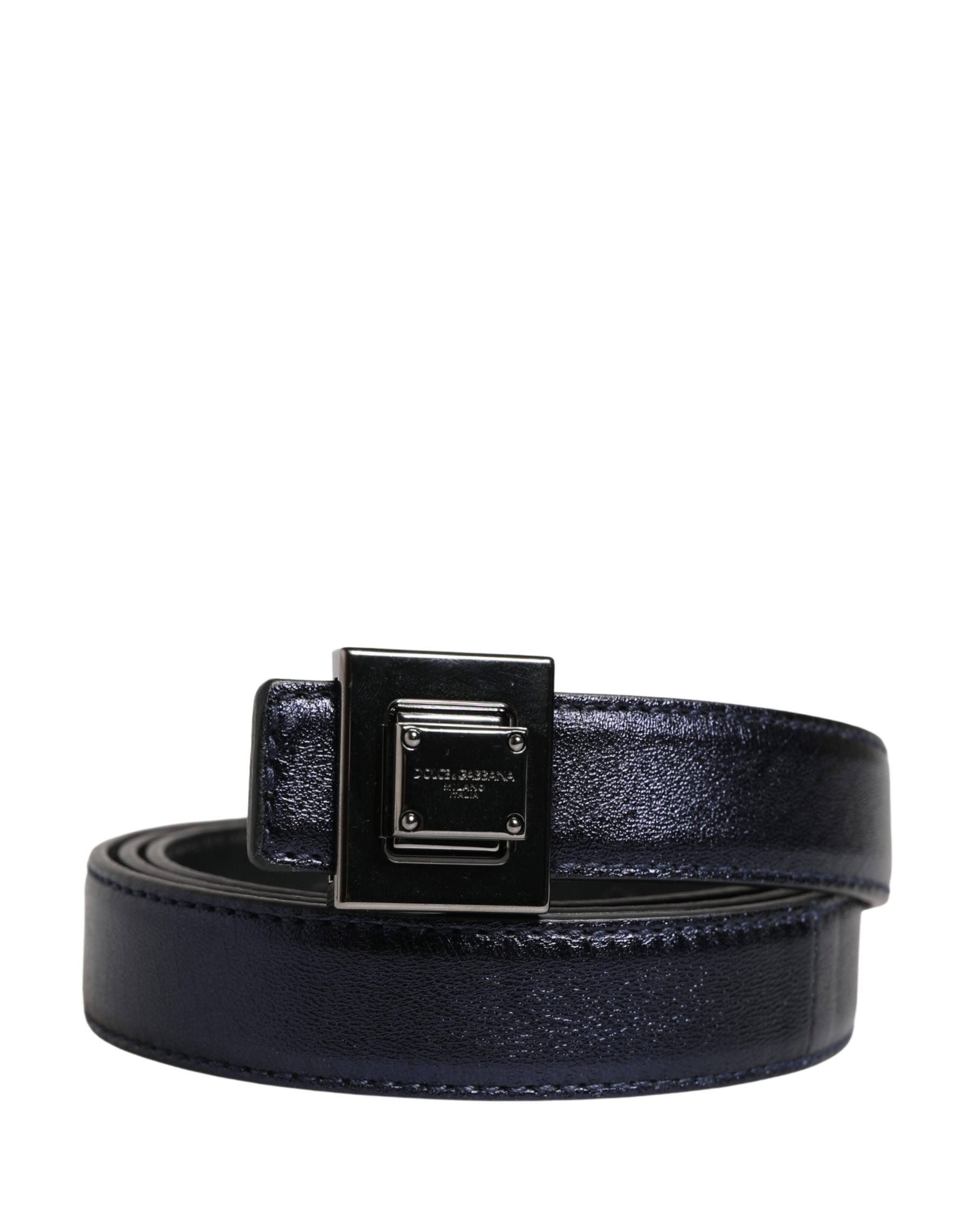 Dolce & Gabbana Men Black Classic Leather Square Buckle Belt