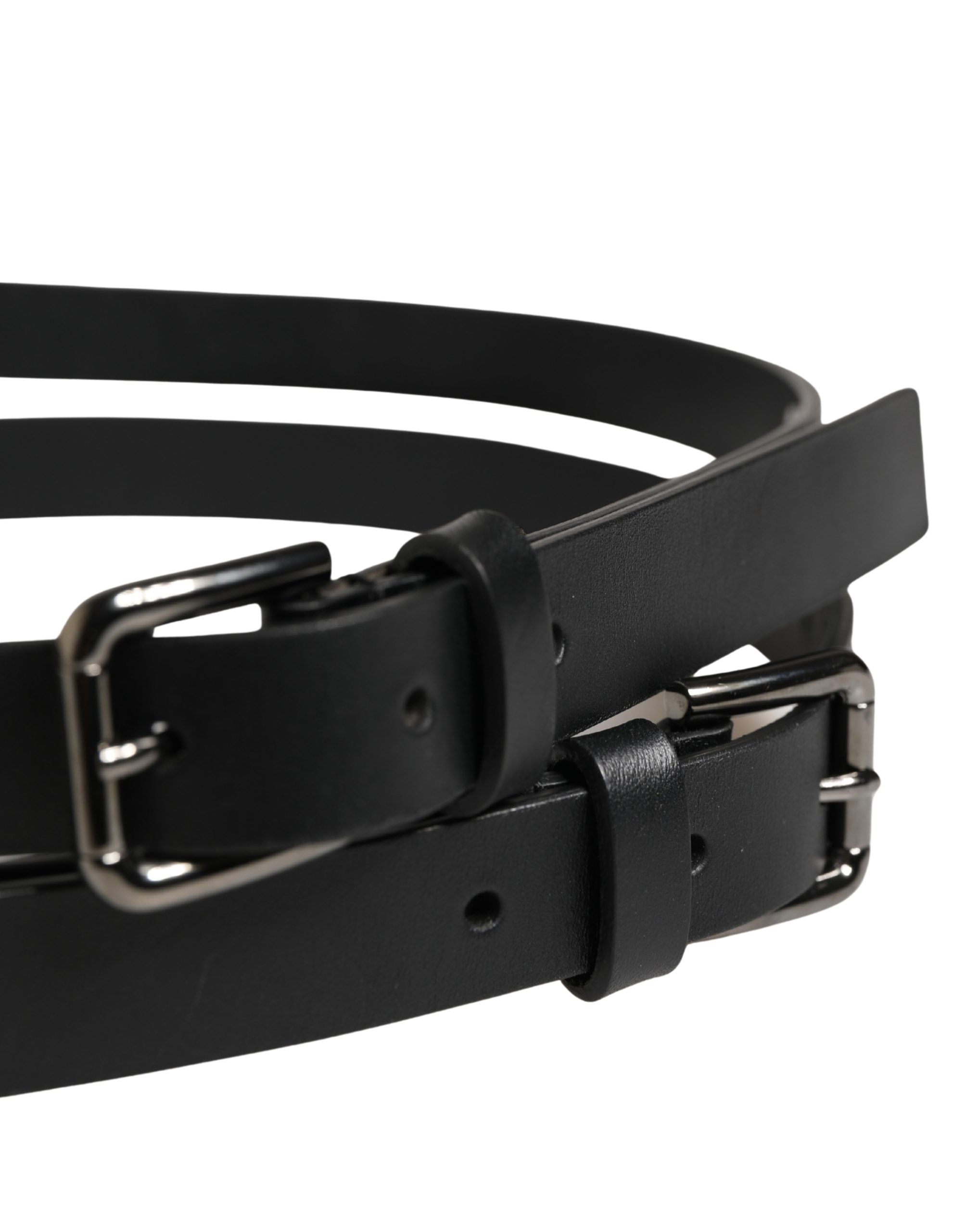 Dolce & Gabbana Black Double Strap Leather Silver Buckle Belt