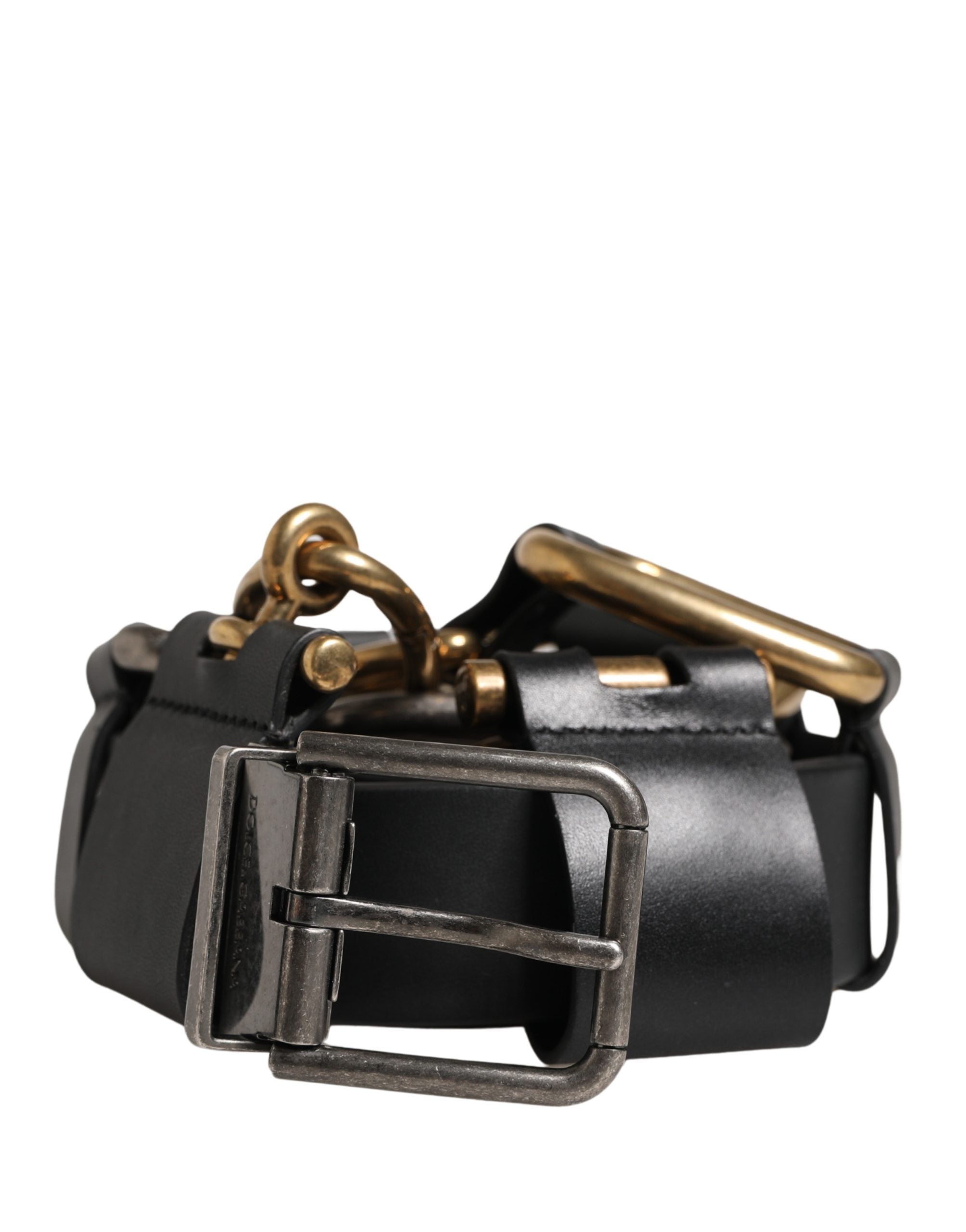 Dolce & Gabbana Men Black Classic Leather Metal Buckle Belt