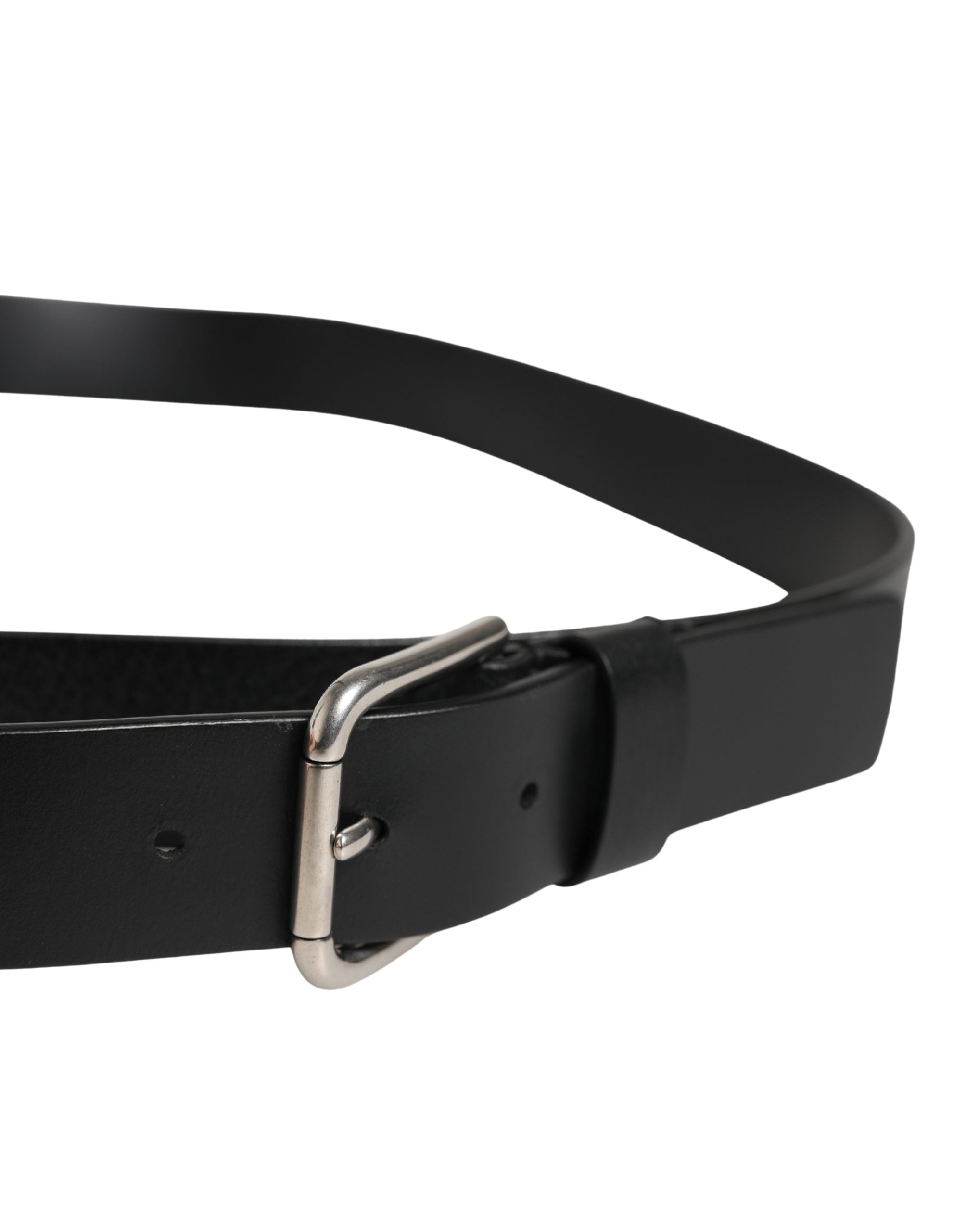 Dolce & Gabbana Black Double Strap Leather Silver Buckle Belt