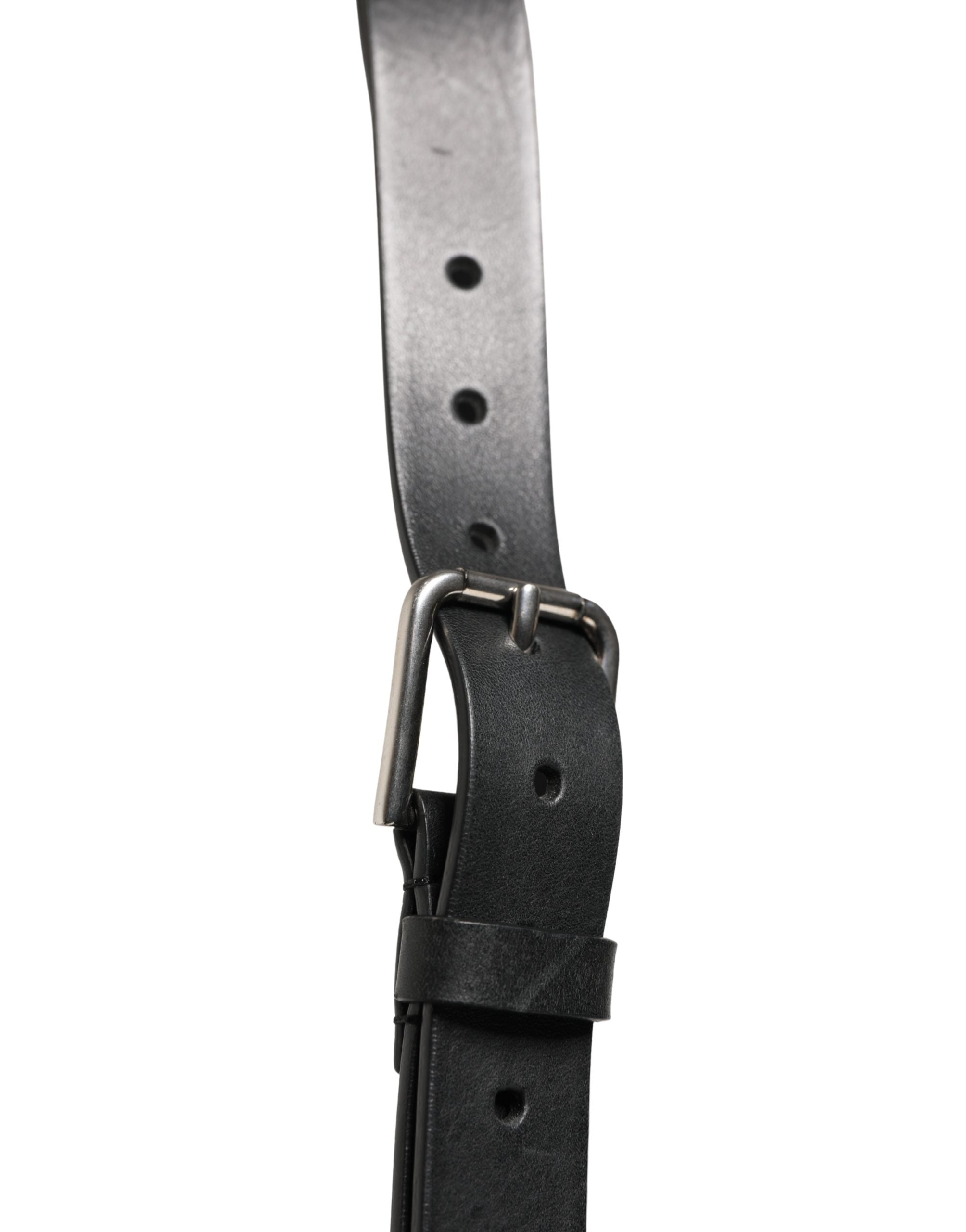 Dolce & Gabbana Black Double Strap Leather Silver Buckle Belt