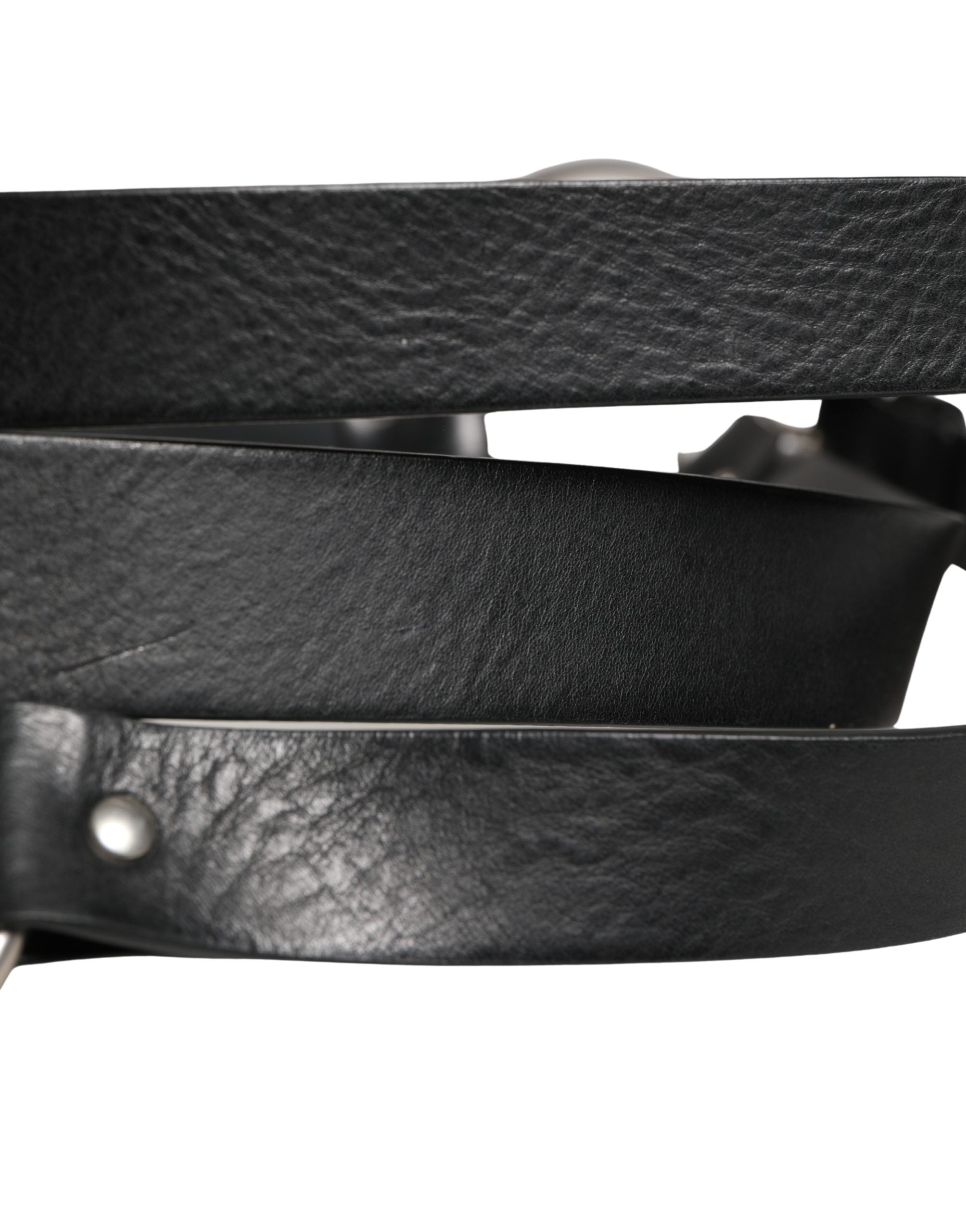 Dolce & Gabbana Black Double Strap Leather Silver Buckle Belt