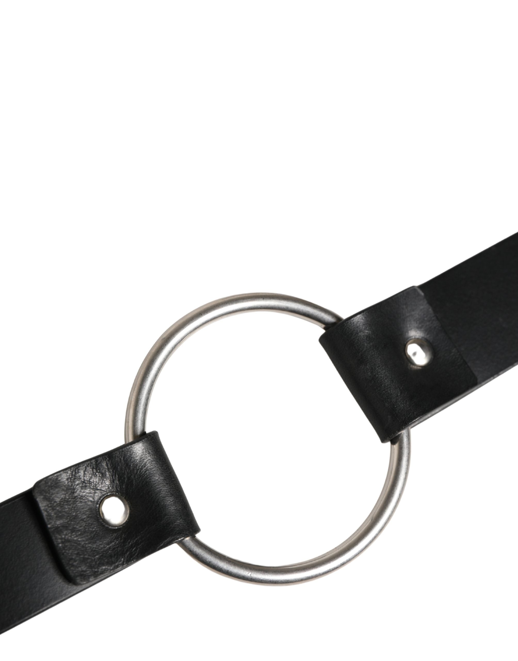 Dolce & Gabbana Black Double Strap Leather Silver Buckle Belt