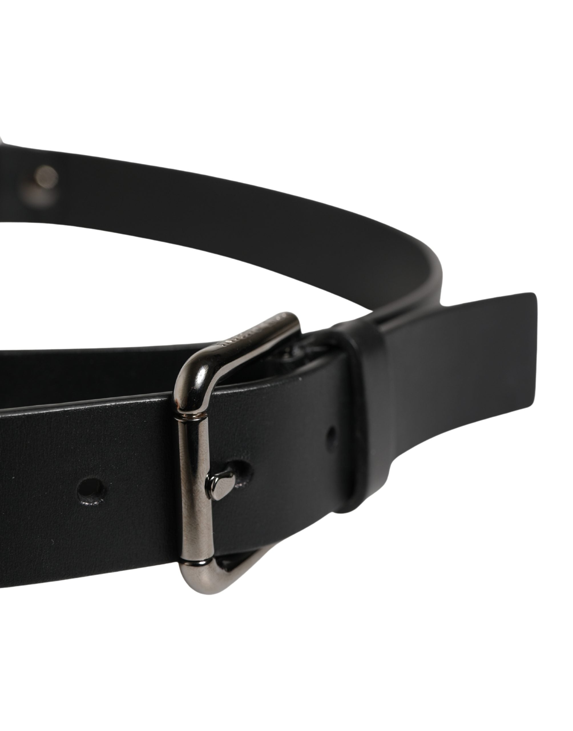 Dolce & Gabbana Men Black Calfskin Leather Metal Buckle Belt