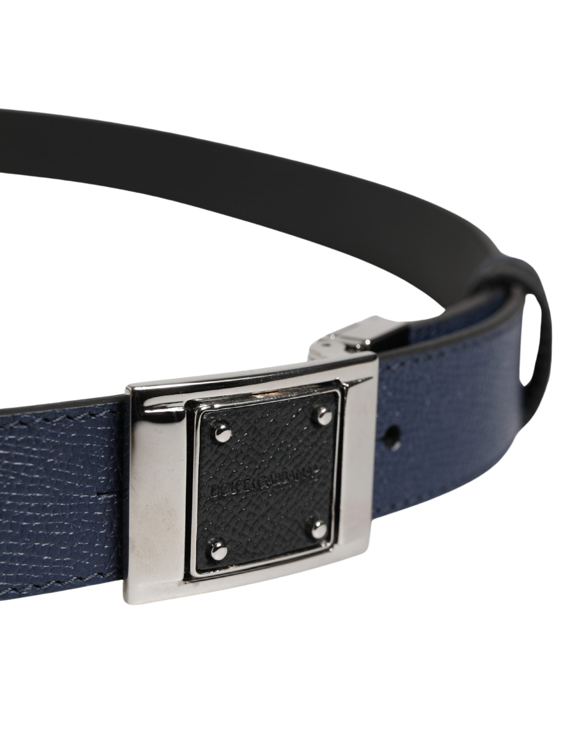 Dolce & Gabbana Men Blue Calfskin Leather Square Buckle Belt
