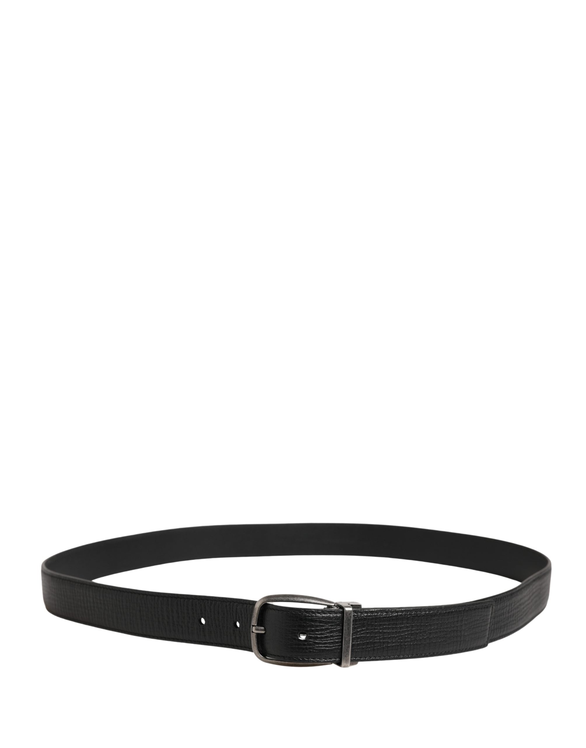 Dolce & Gabbana Men Black Classic Leather Metal Buckle Belt