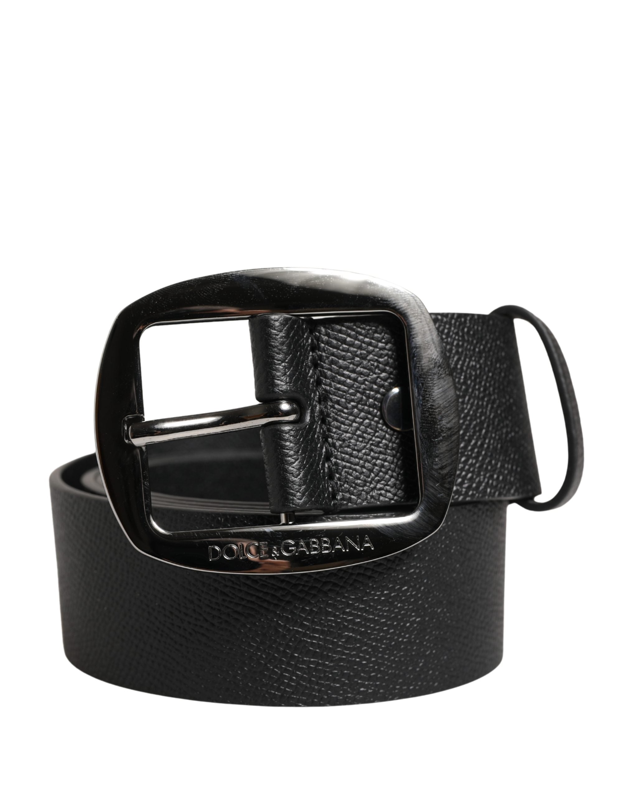 Dolce & Gabbana Men Black Classic Leather Metal Buckle Belt
