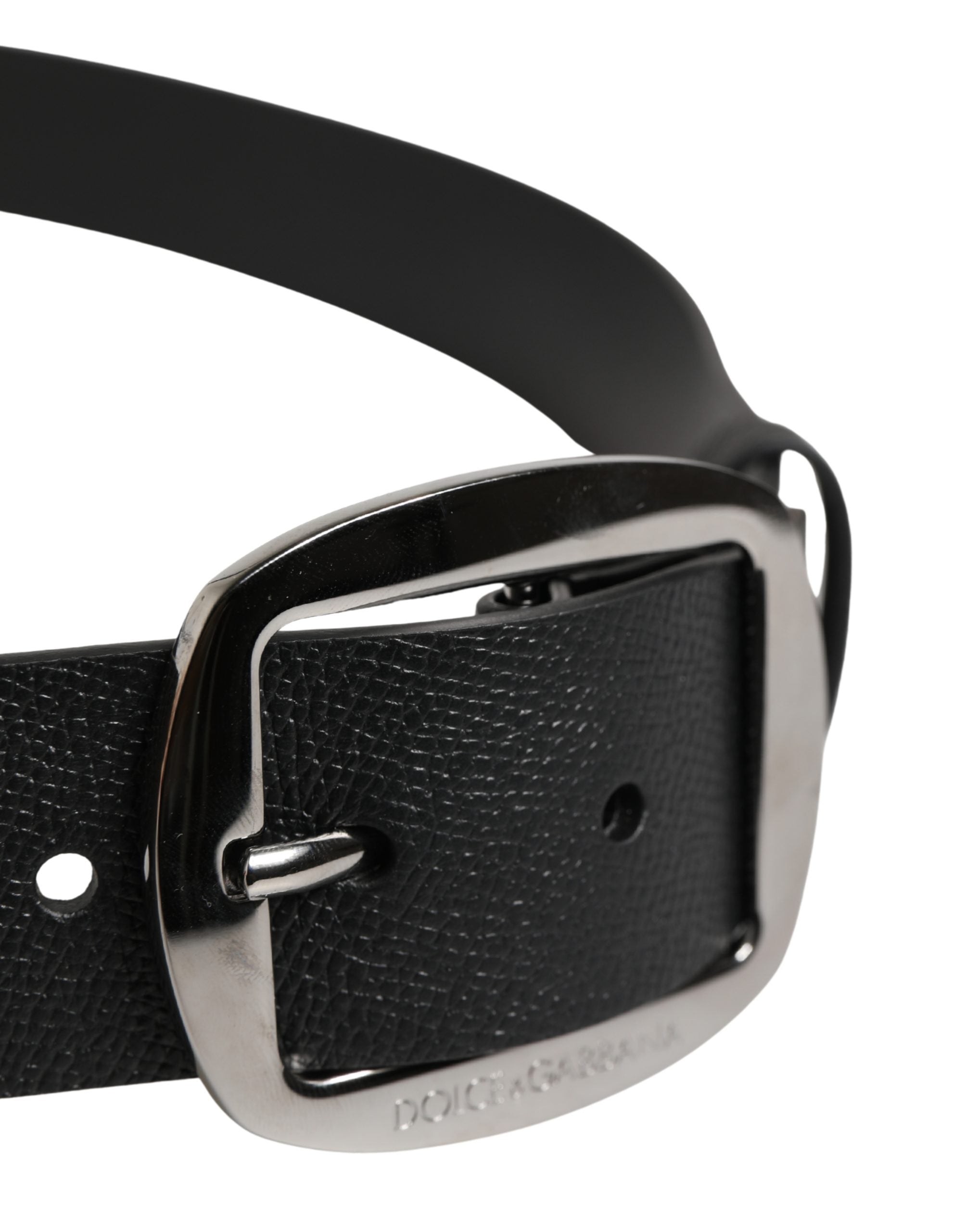 Dolce & Gabbana Men Black Classic Leather Metal Buckle Belt