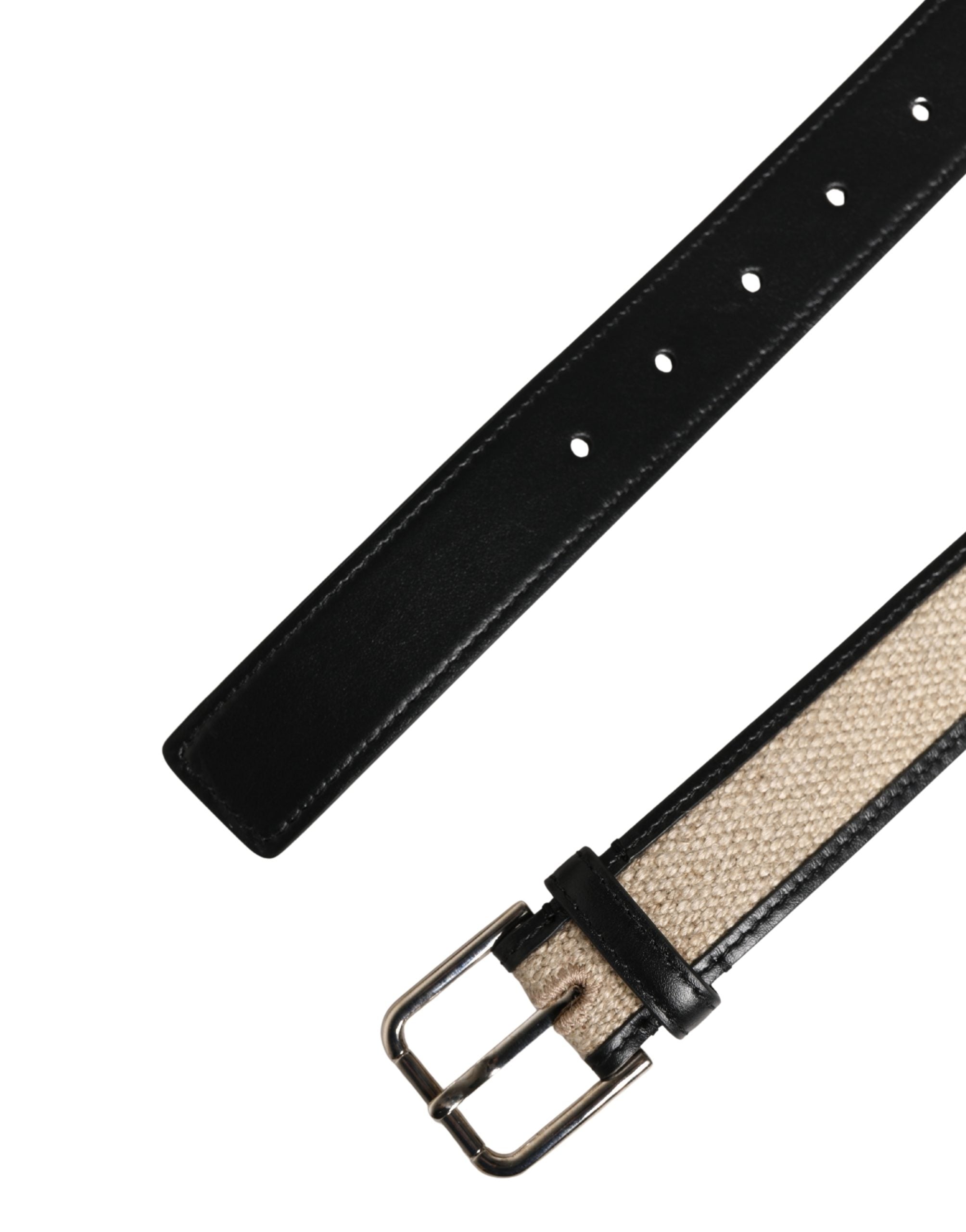 Dolce & Gabbana Men Beige Woven Leather Metal Buckle Belt