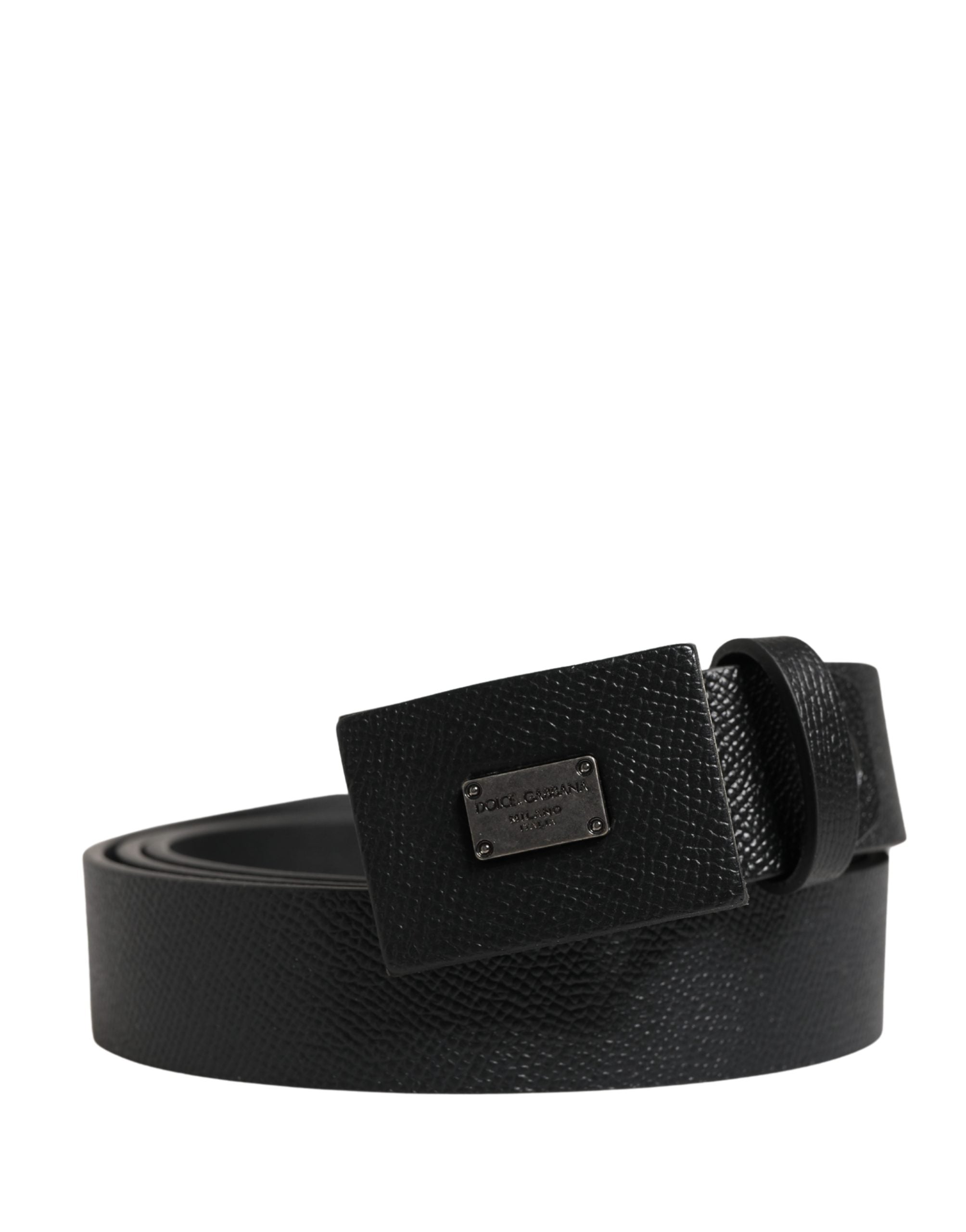 Dolce & Gabbana Men Black Calfskin Leather Square Buckle Belt