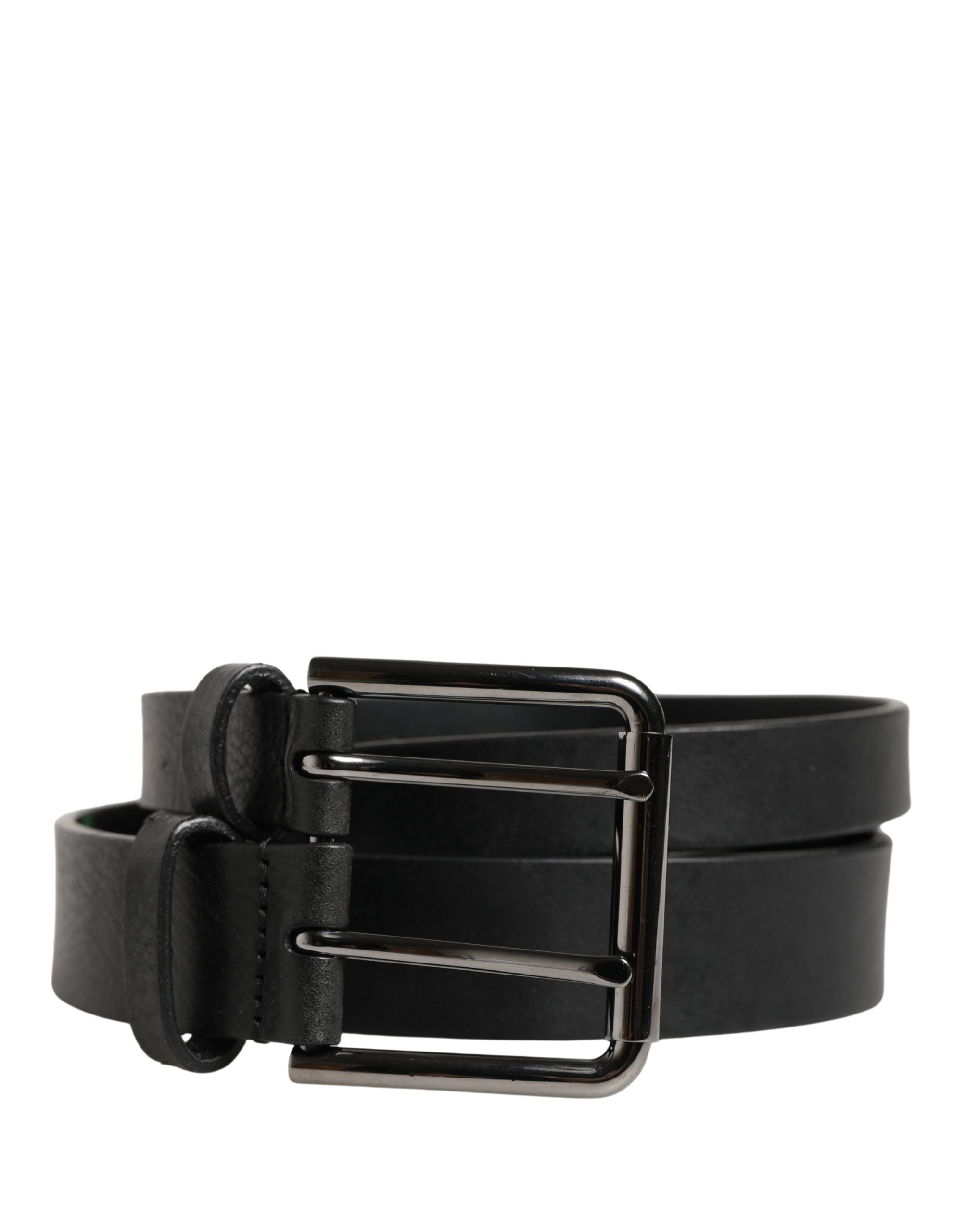 Dolce & Gabbana Black Double Strap Leather Silver Buckle Belt