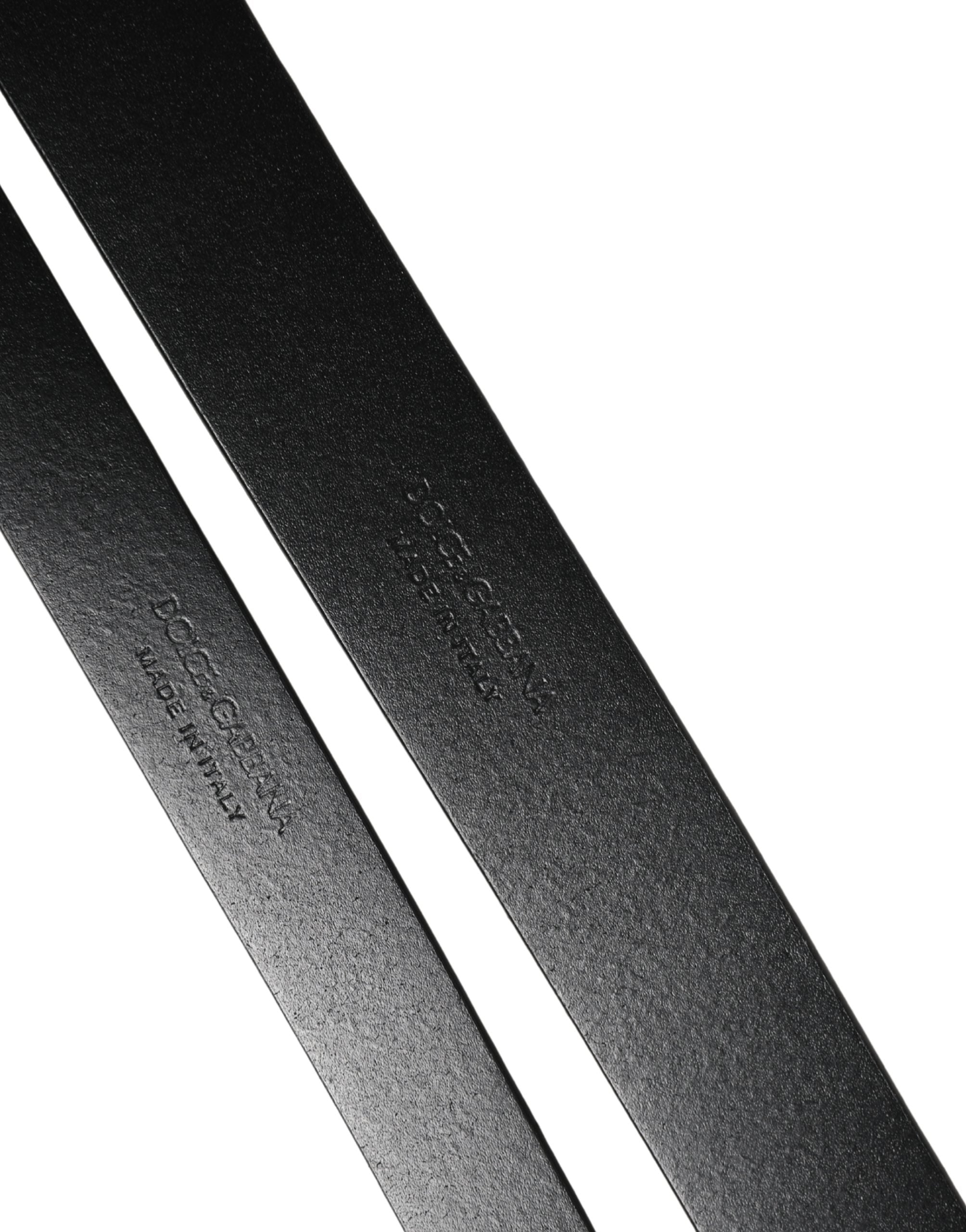 Dolce & Gabbana Black Double Strap Leather Silver Buckle Belt