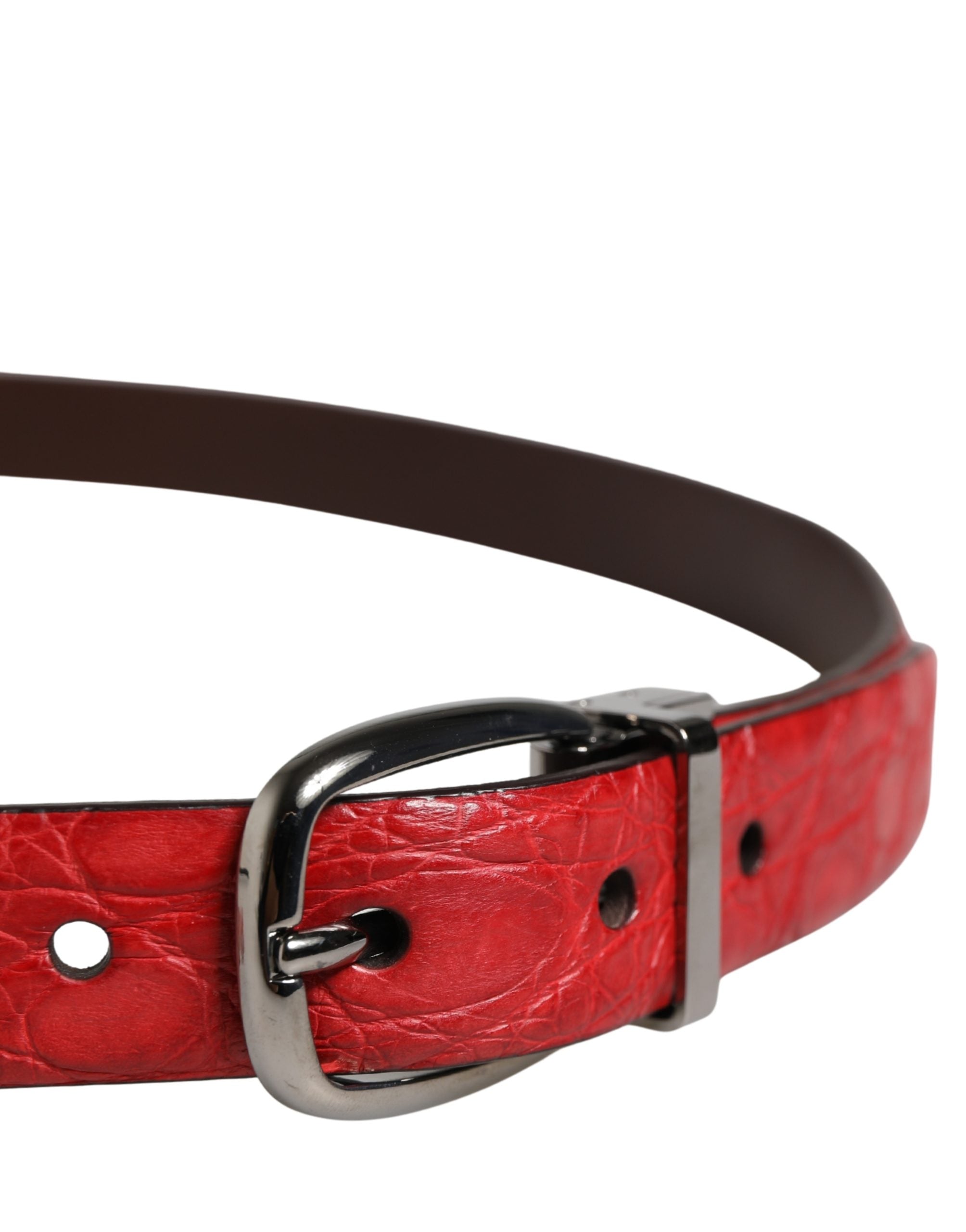 Dolce & Gabbana Men Red Exotic Leather Metal Buckle Belt