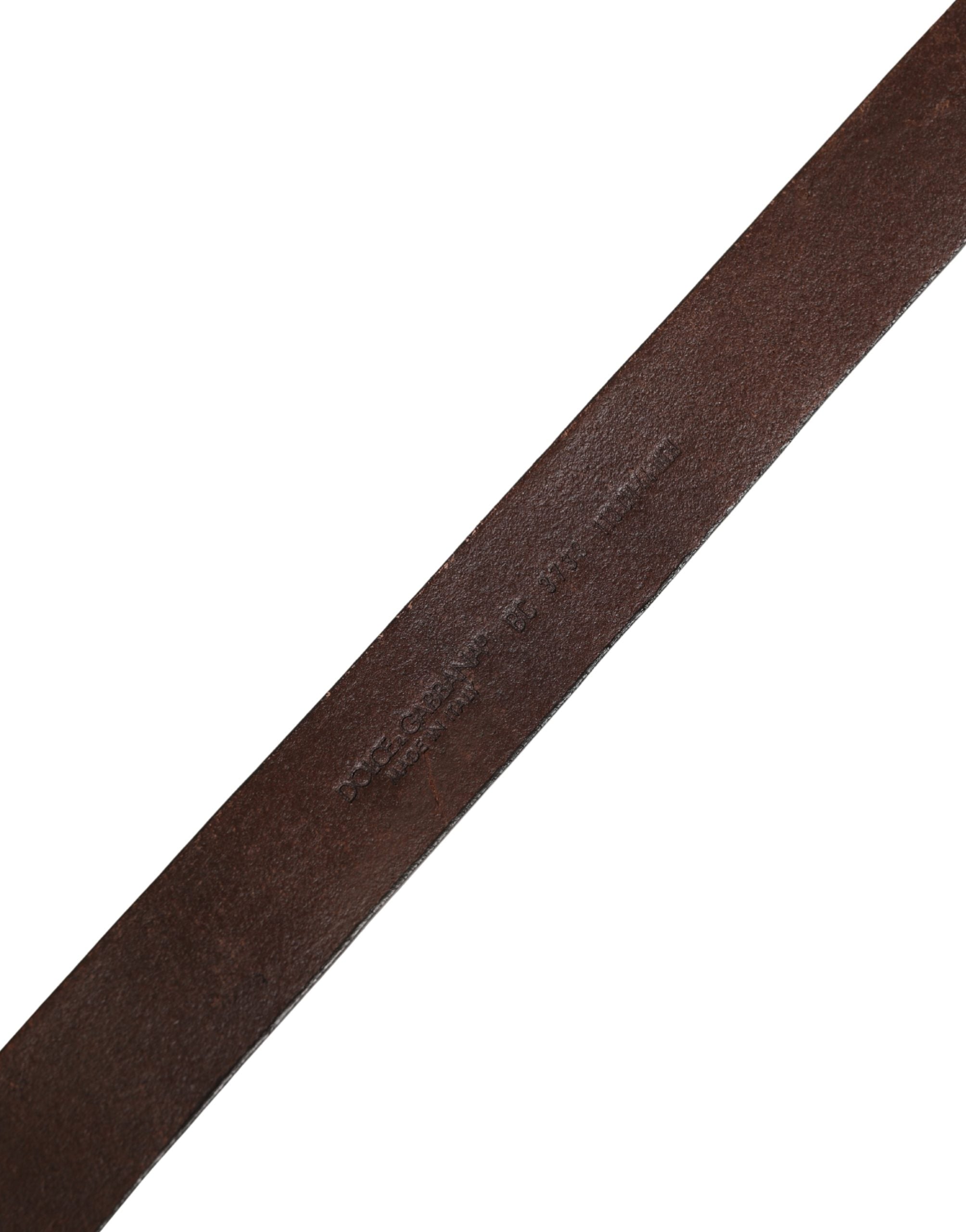 Dolce & Gabbana Men Brown Calf Leather Logo Metal Buckle Belt