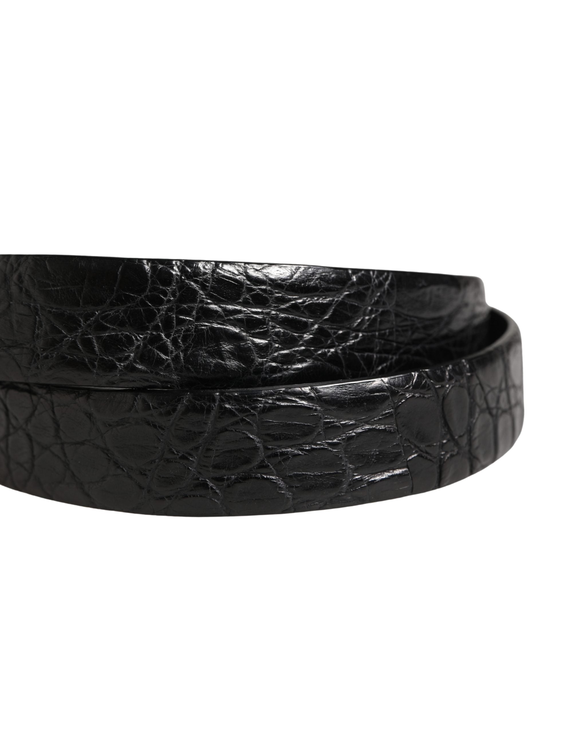 Dolce & Gabbana Men Black Exotic Leather Metal Buckle Belt