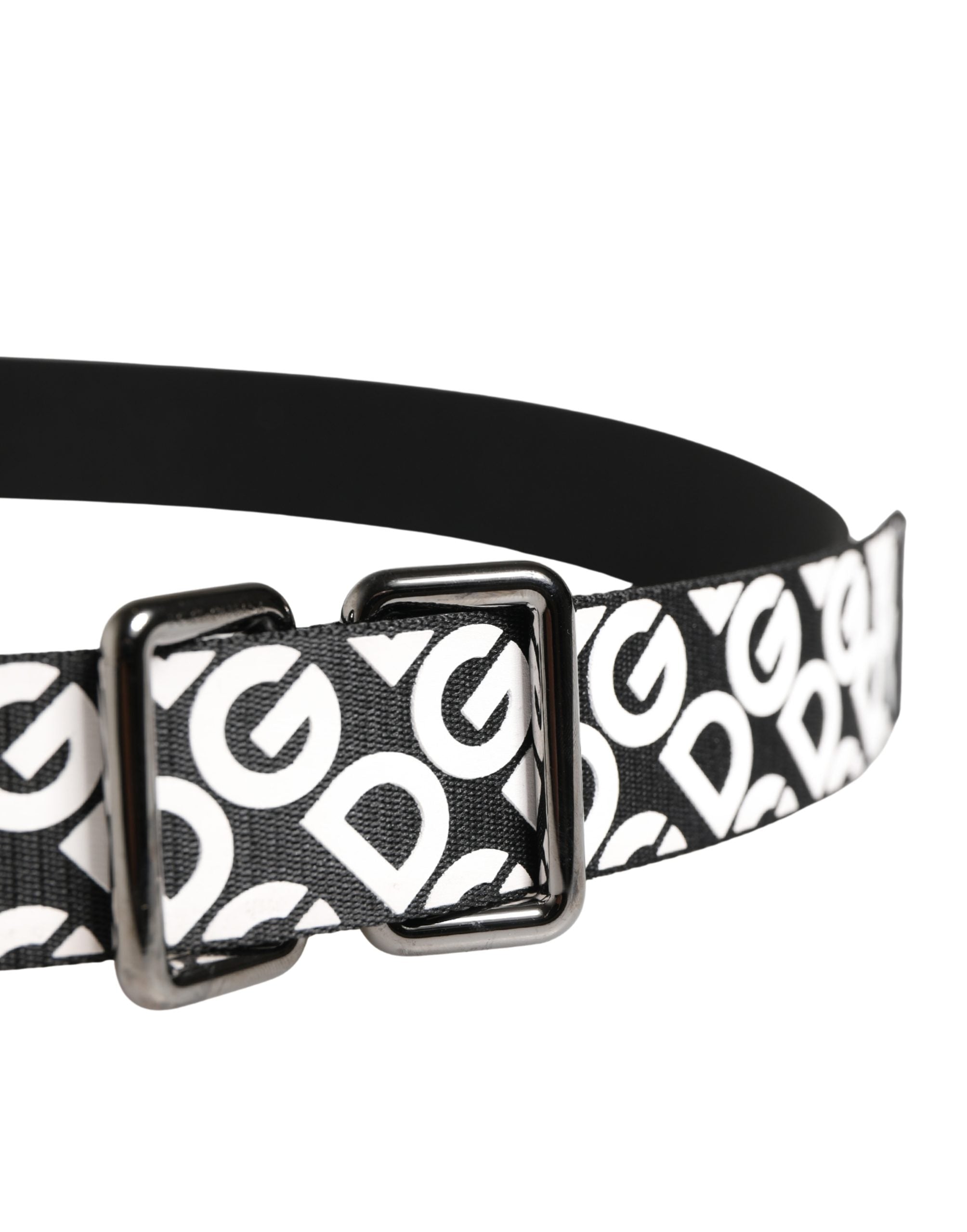 Dolce & Gabbana White Black Logo Leather Metal Buckle Belt
