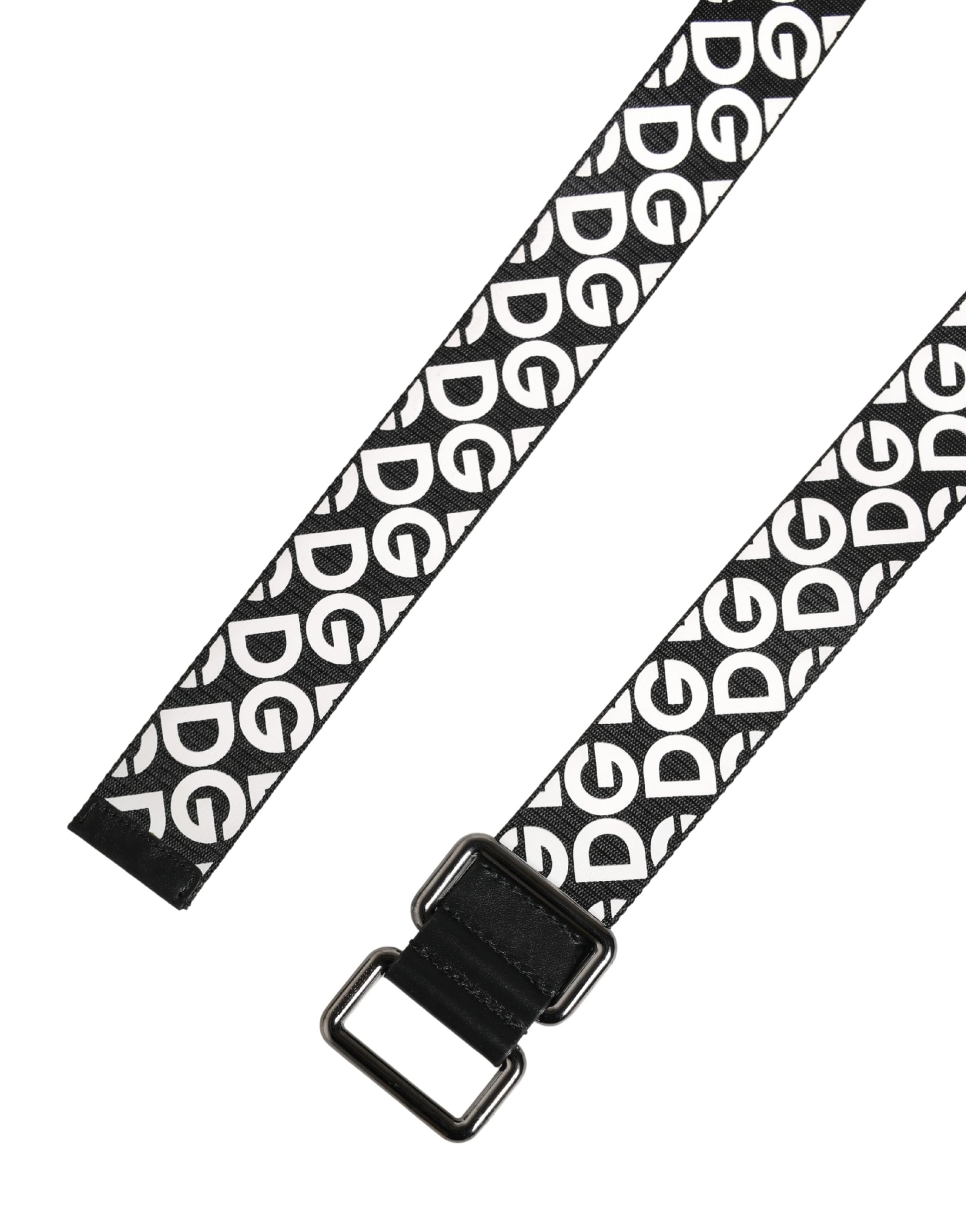 Dolce & Gabbana White Black Logo Leather Metal Buckle Belt