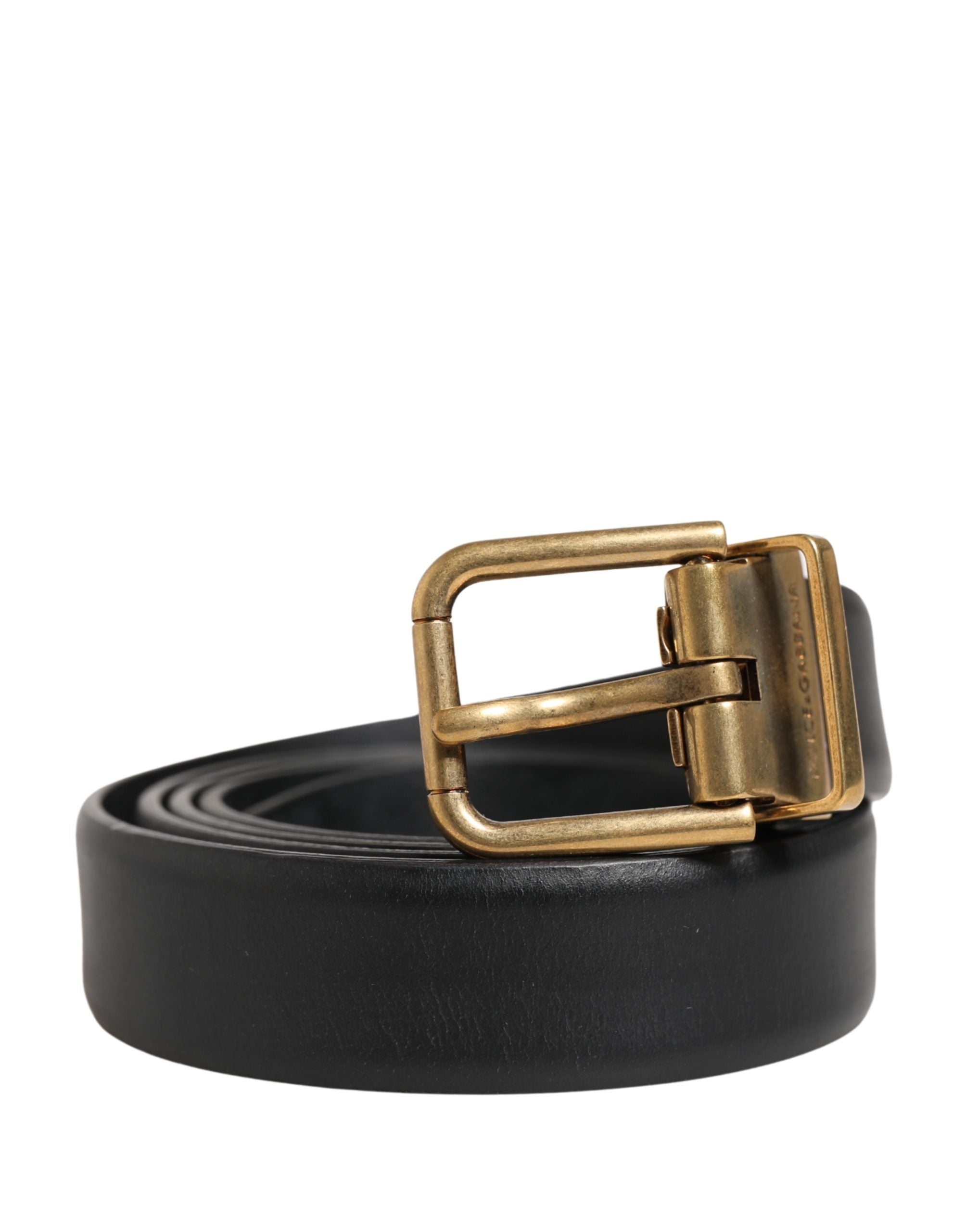 Dolce & Gabbana Men Black Classic Leather Metal Buckle Belt
