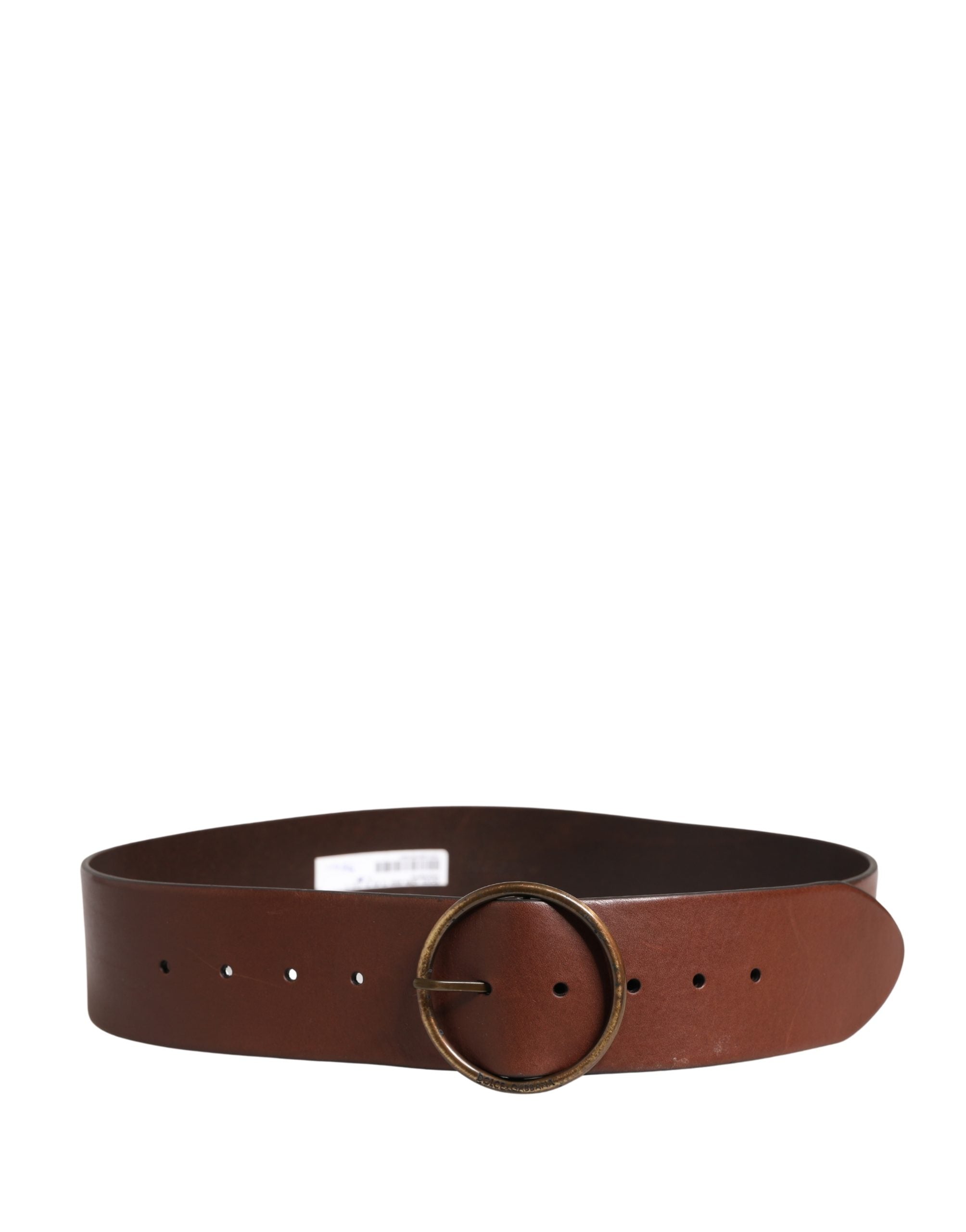 Dolce & Gabbana Brown Leather Wide Waist Metal Round Belt