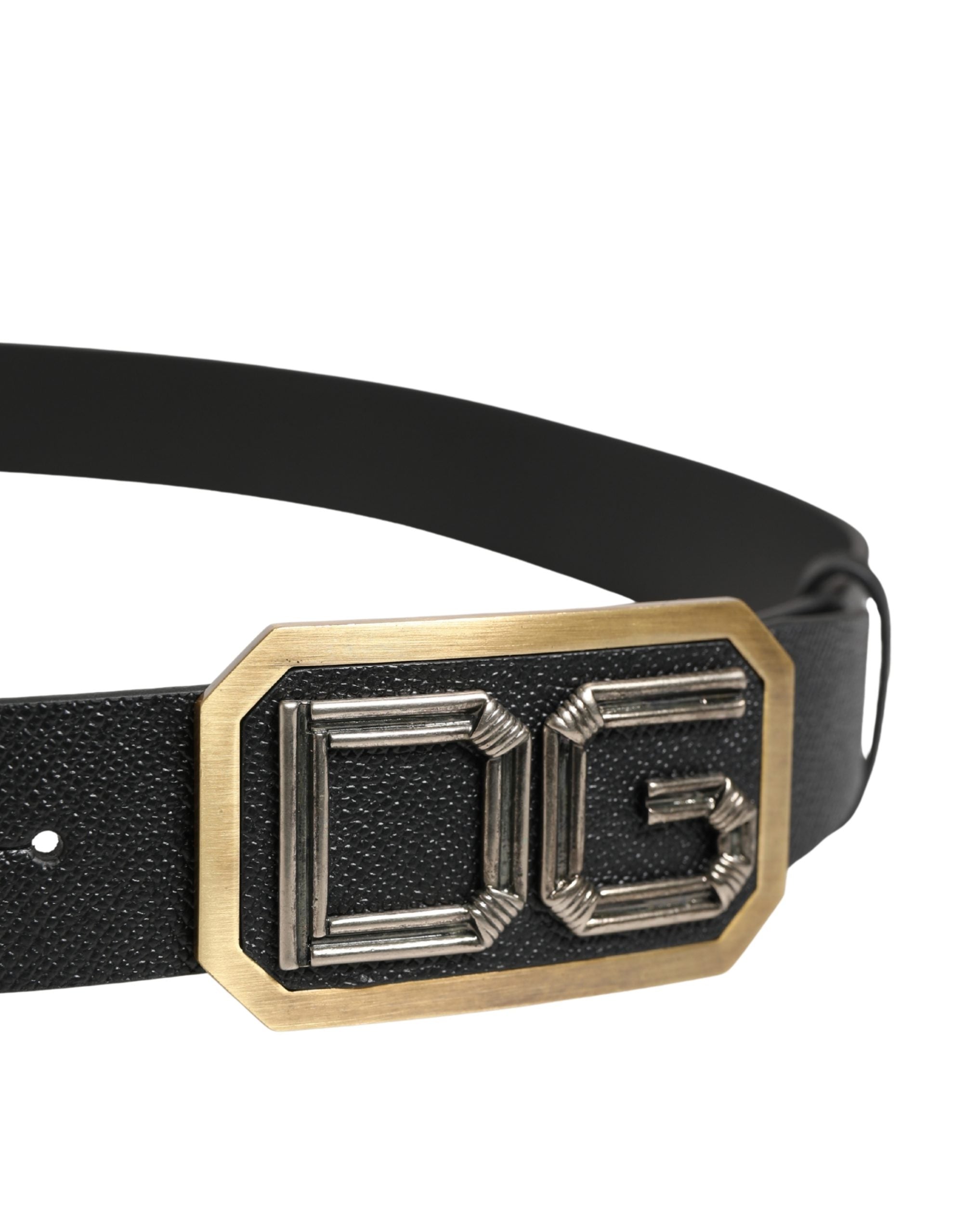 Dolce & Gabbana Men Black Leather DG Logo Metal Buckle Belt