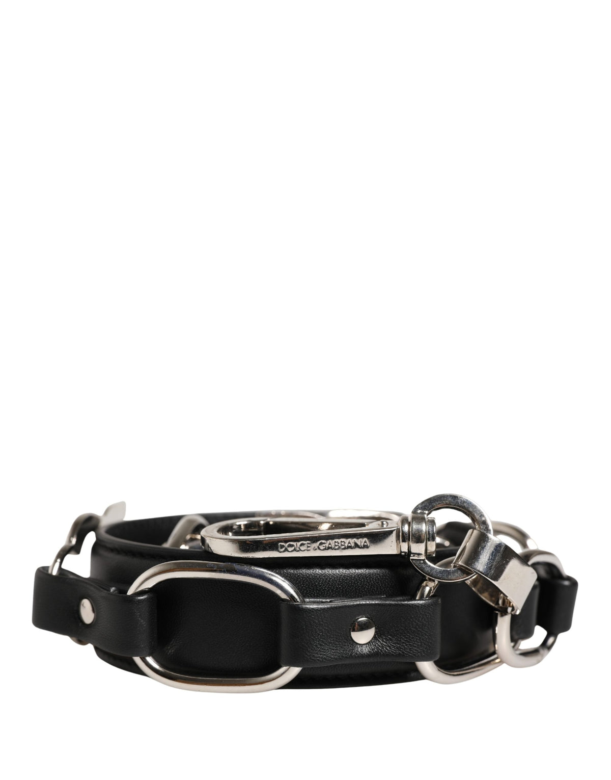 Dolce & Gabbana Black Leather Silver Chain Bag Accessory Shoulder Strap
