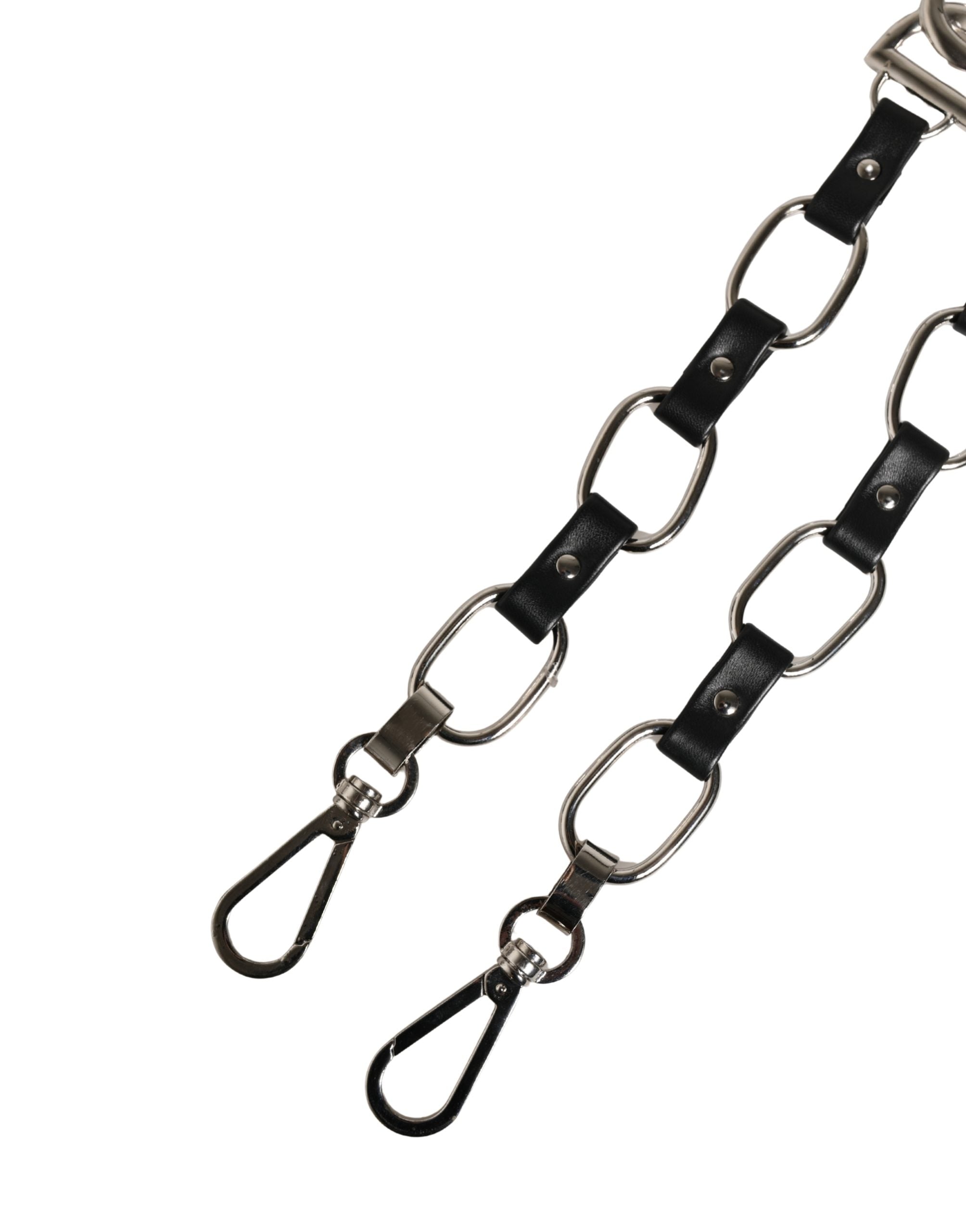 Dolce & Gabbana Black Leather Silver Chain Bag Accessory Shoulder Strap