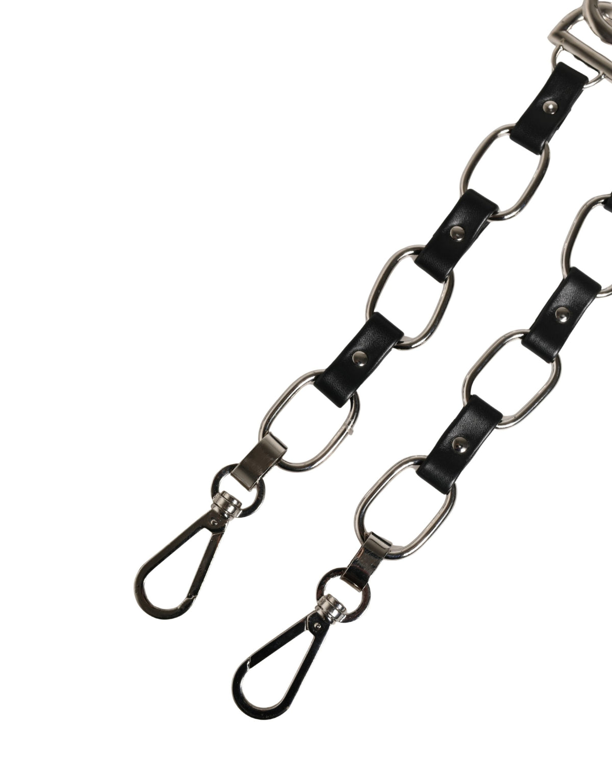 Dolce & Gabbana Black Leather Silver Chain Bag Accessory Shoulder Strap