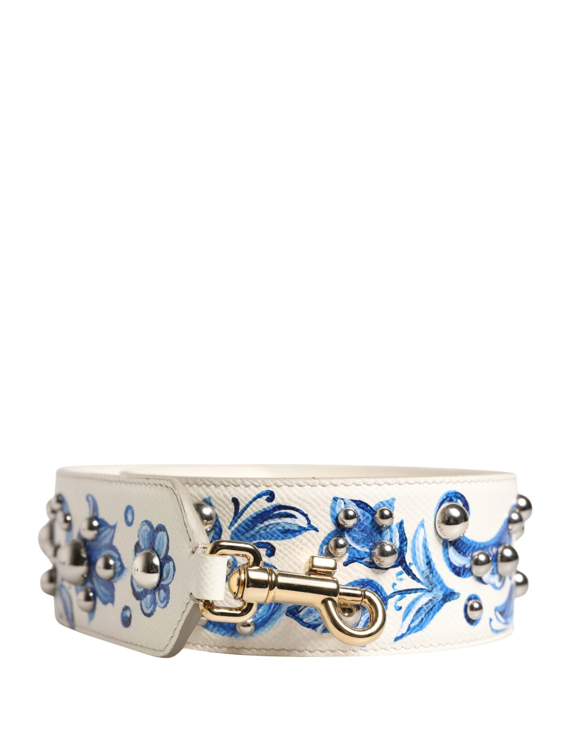 Dolce & Gabbana White Blue Floral Leather Stud Accessory Shoulder Strap