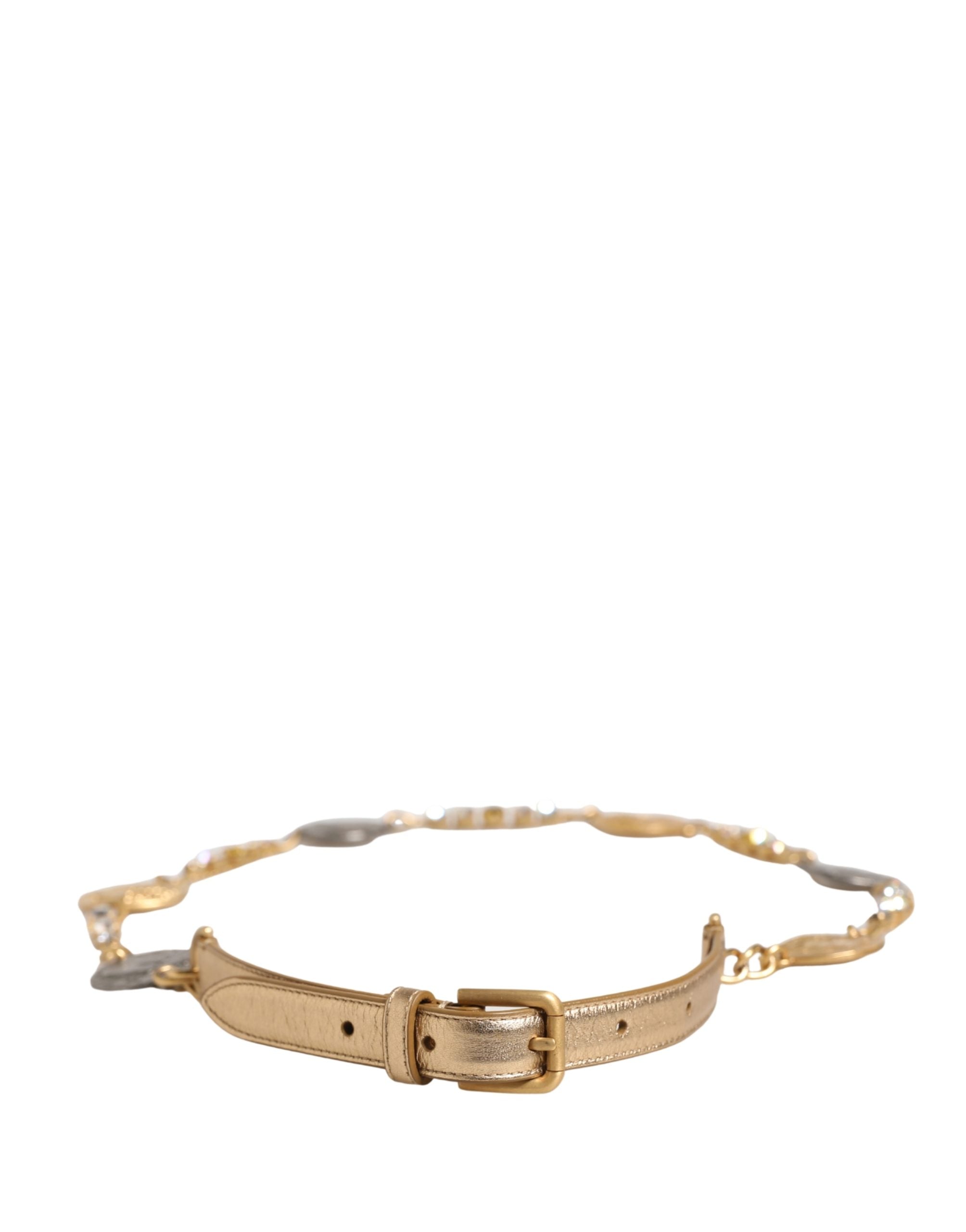 Dolce & Gabbana Gold Brass Chain Coin Embellished Metal Buckle Belt