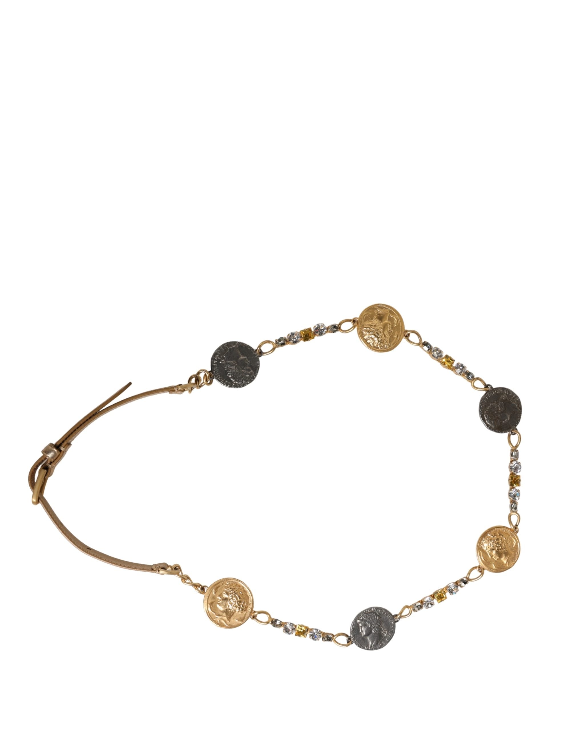Dolce & Gabbana Gold Brass Chain Coin Embellished Metal Buckle Belt