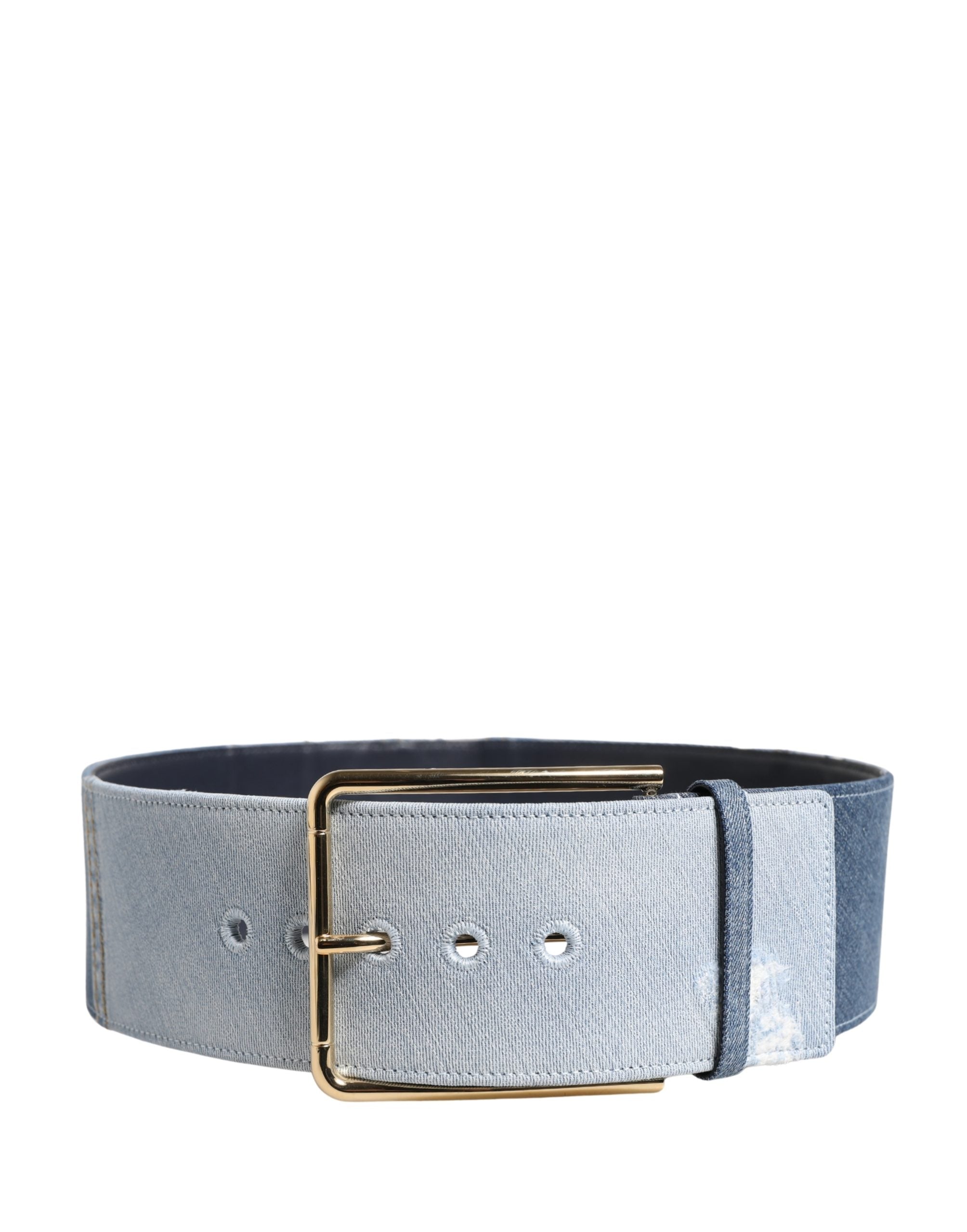 Dolce & Gabbana Blue Two Tone Denim Gold Metal Buckle Belt