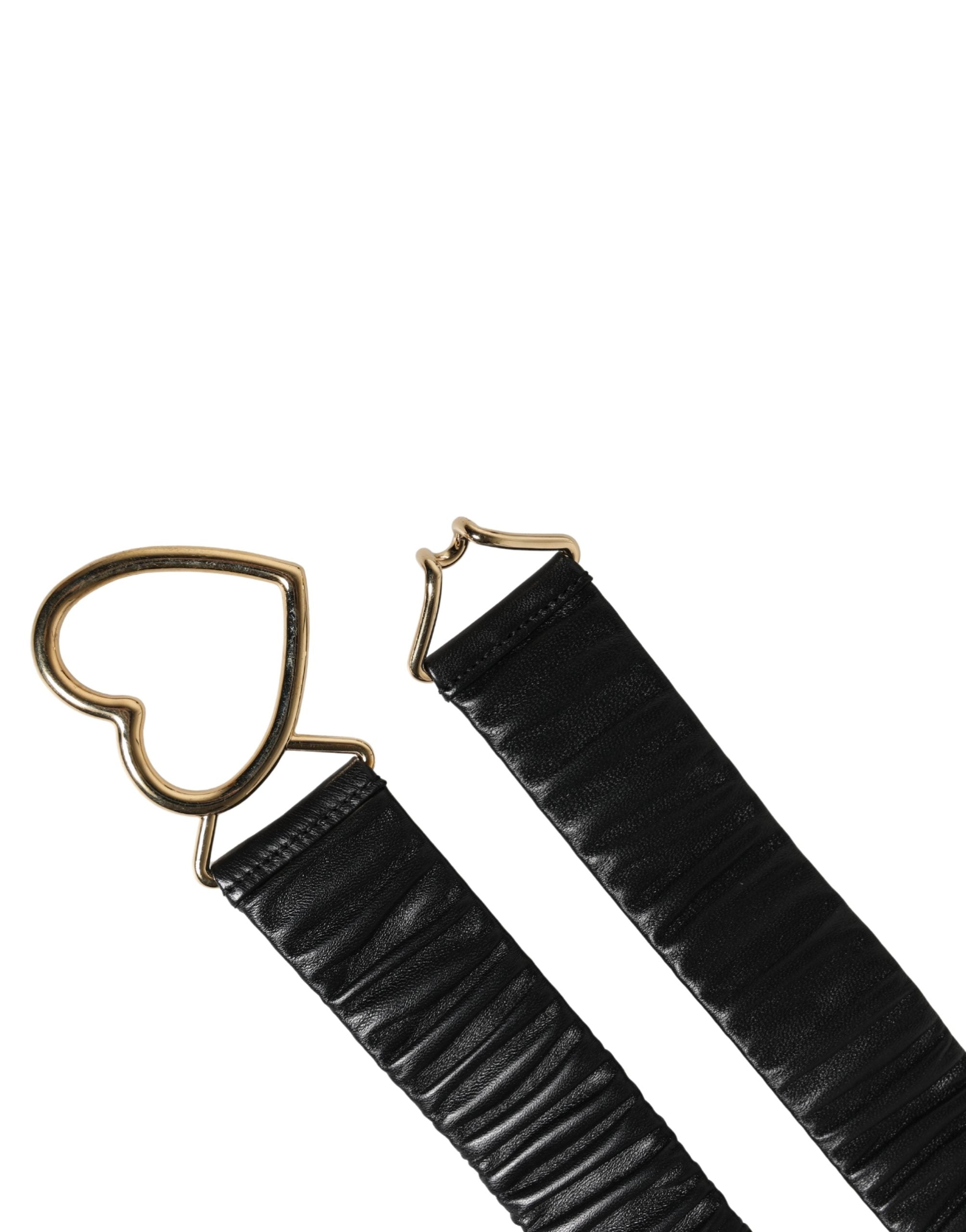 Dolce & Gabbana Black Leather Gold Heart Metal Buckle Belt