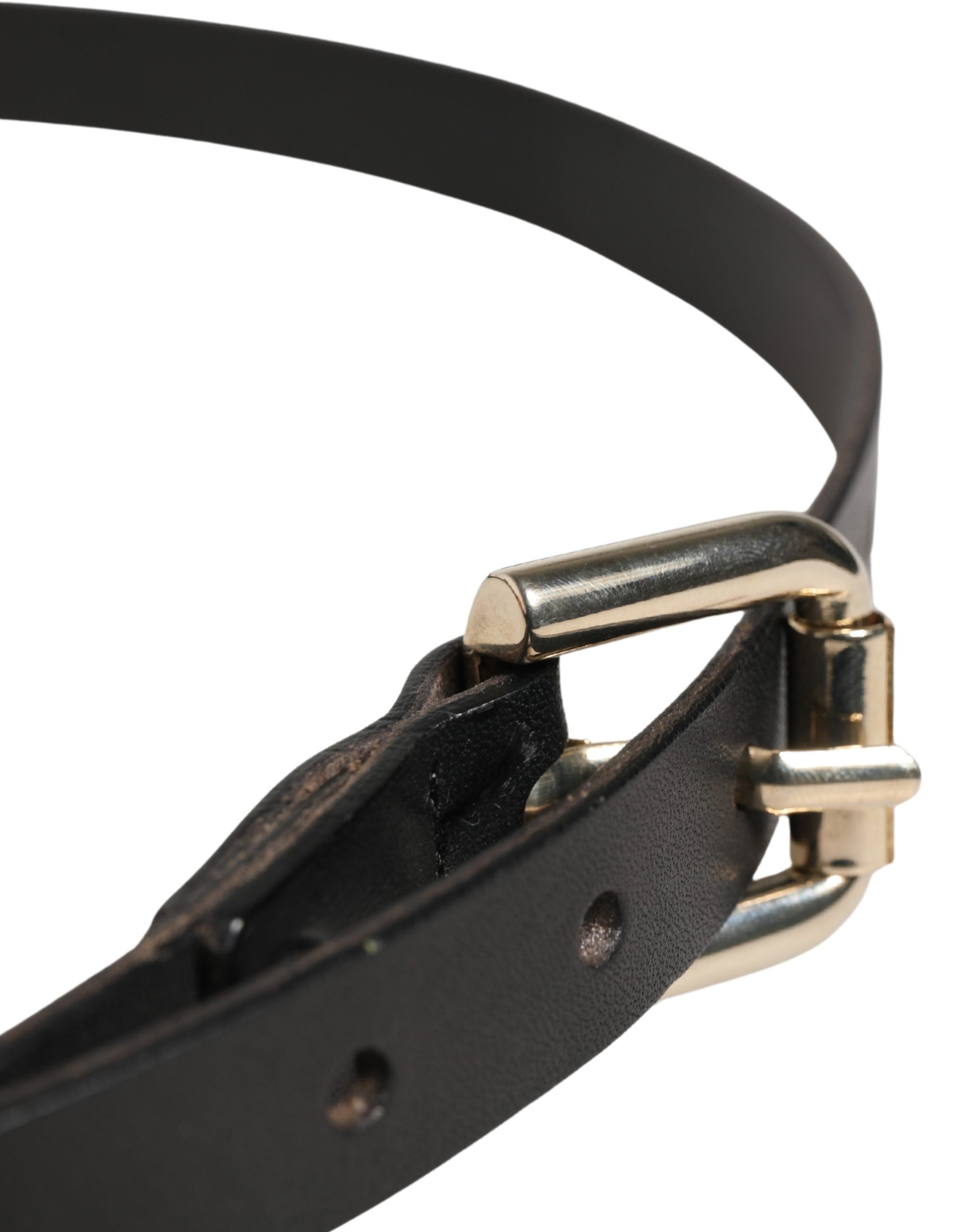 GF Ferre Black Leather Slim Gold Tone Buckle Waist Men Belt