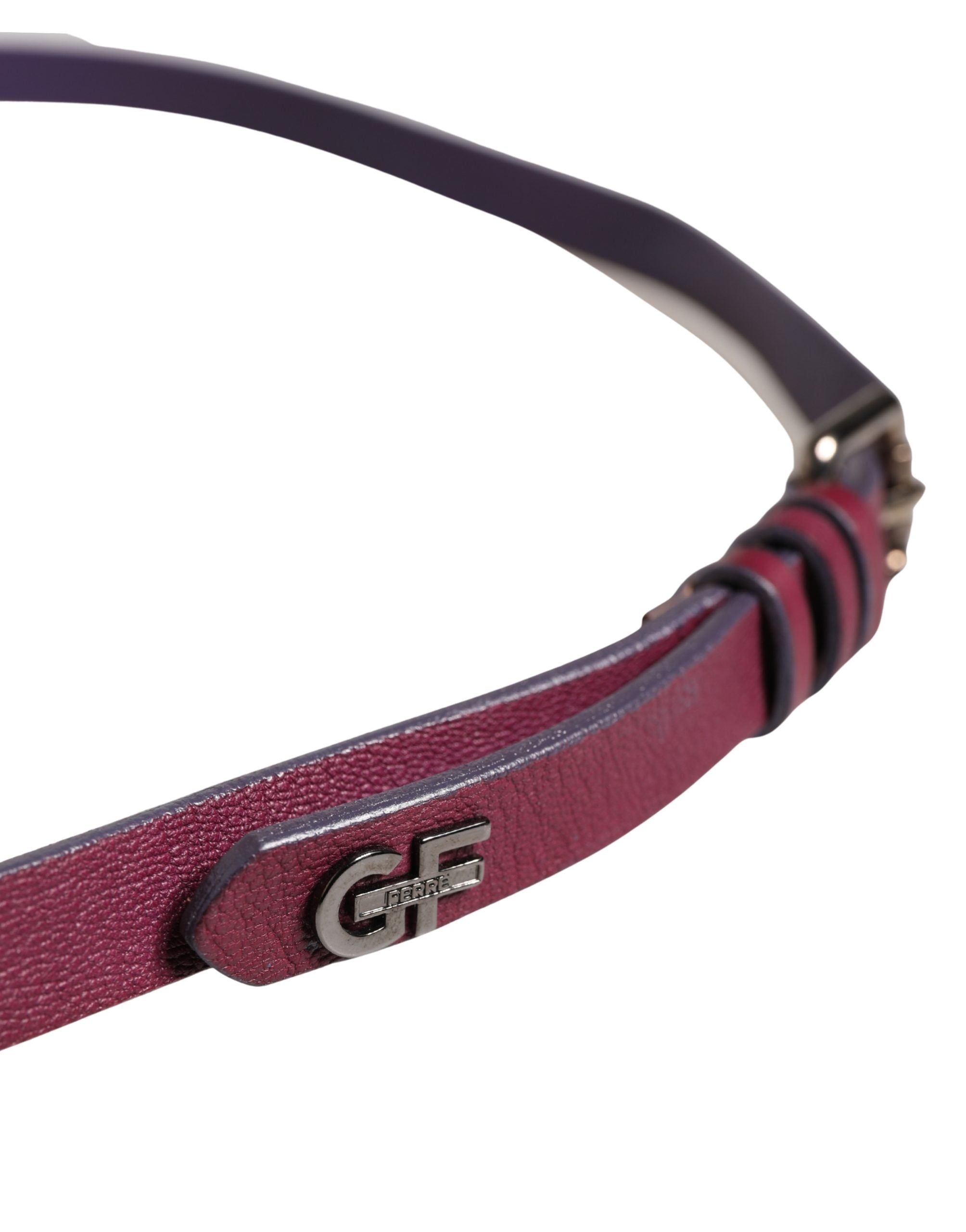 GF Ferre Maroon Leather Silver Metal Buckle Waist Women Belt