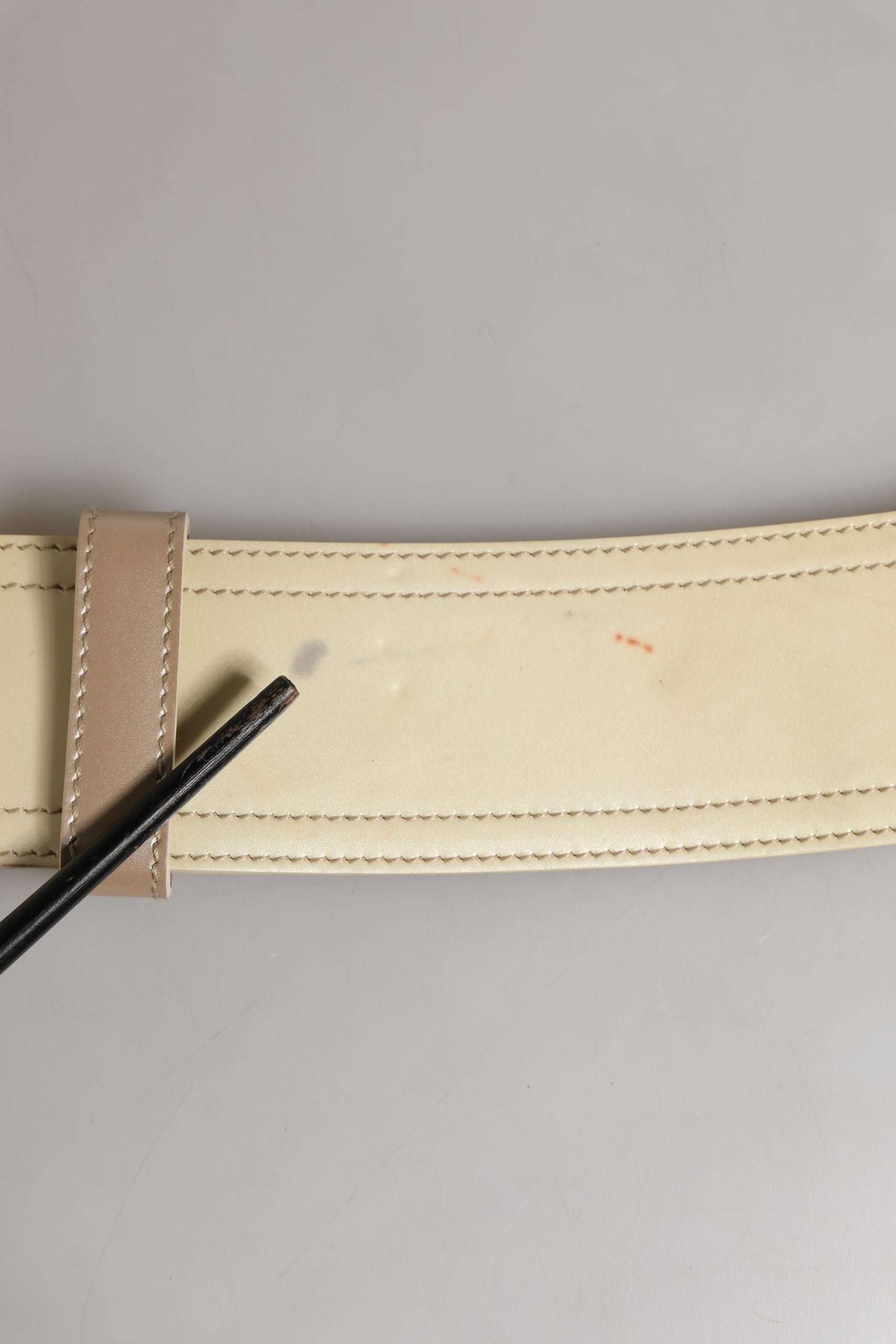 Prada Beige Leather Logo Wide Waist Women Square Buckle Belt