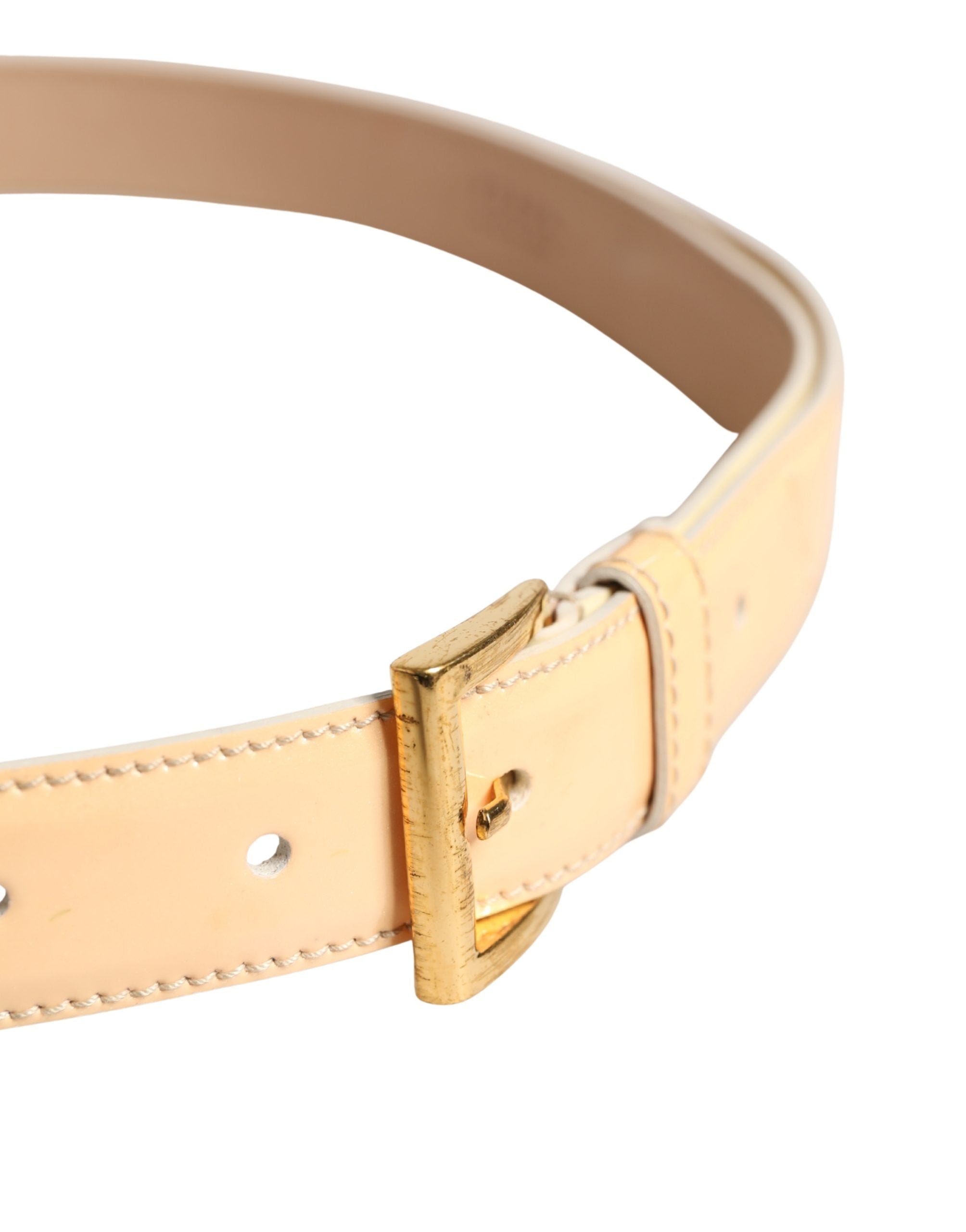 Prada Beige Leather Logo Waist Women Gold Metal Buckle Belt
