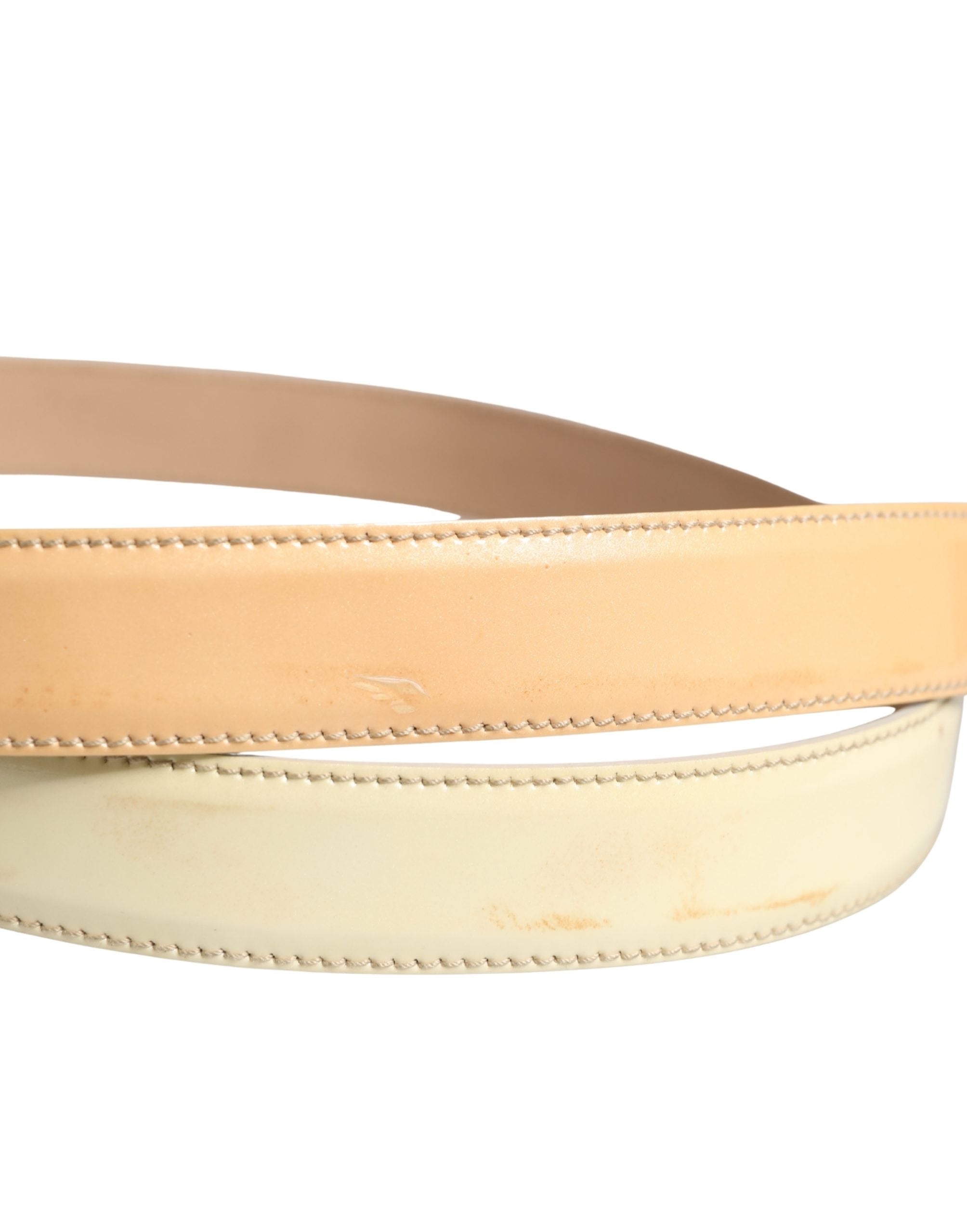 Prada Beige Leather Logo Waist Women Gold Metal Buckle Belt