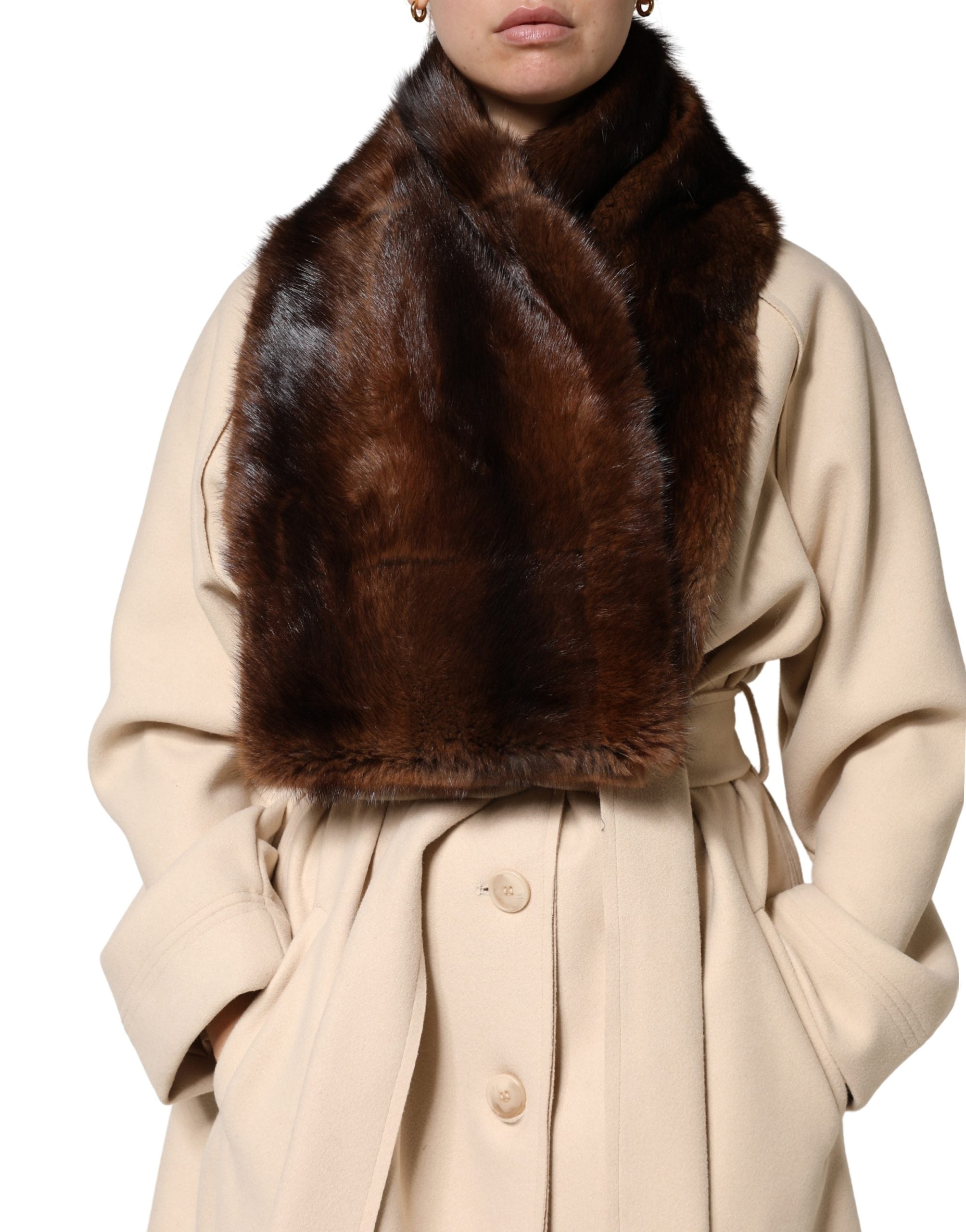 Dolce & Gabbana Black Brown Stripe Fur Shawl Wrap Scarf