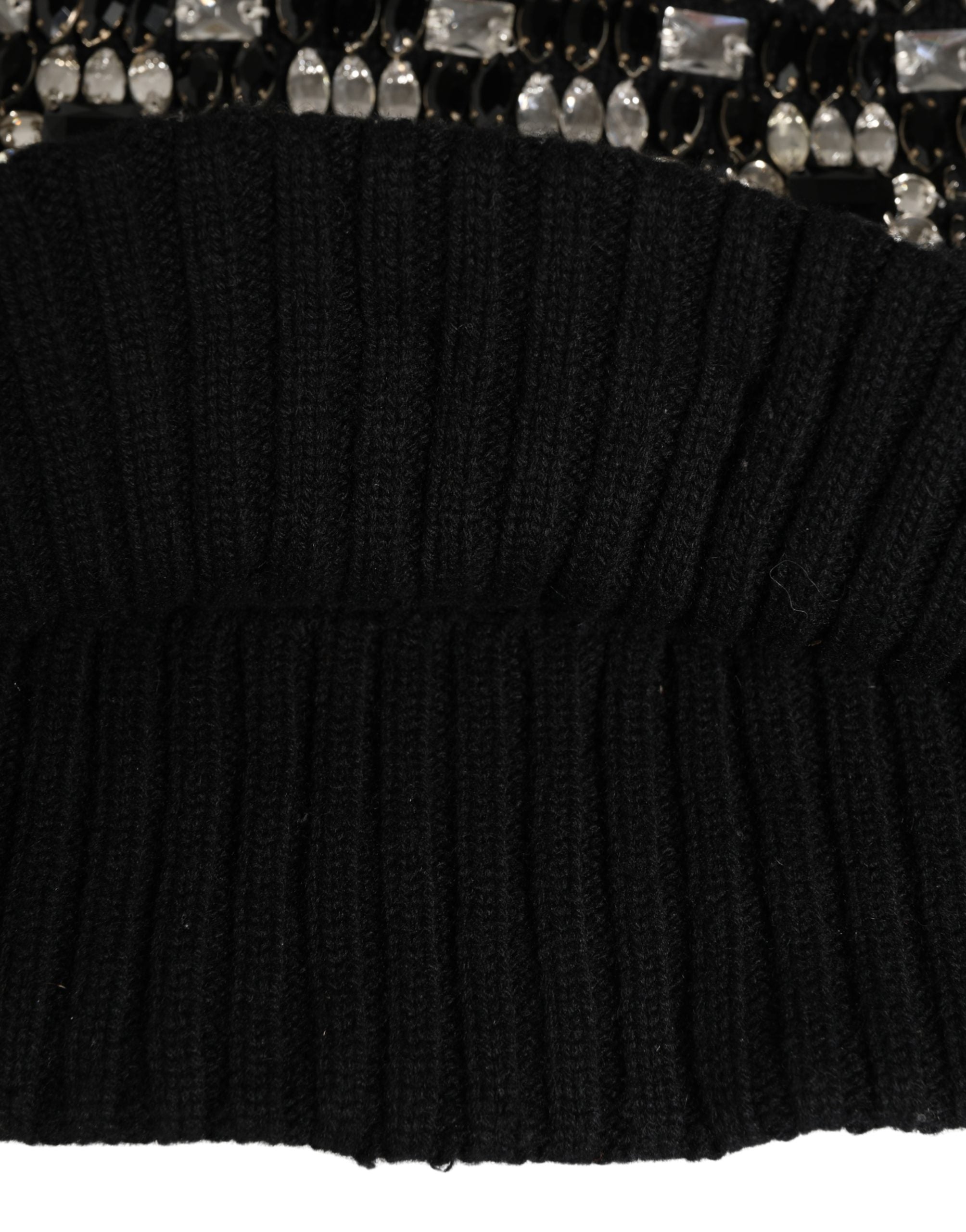 Dolce & Gabbana Black Wool Crystal Embellished Balaclava Hat