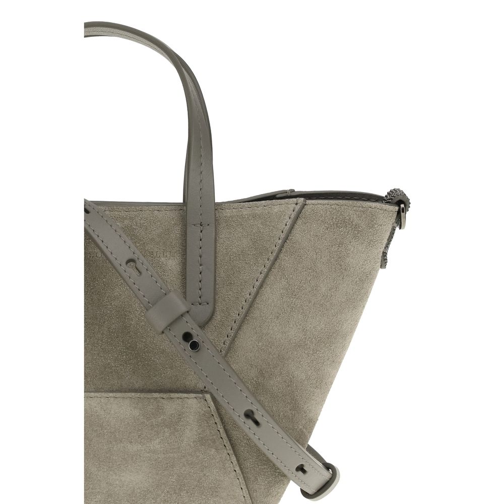 Brunello Cucinelli Brown Calf Leather Bos Taurus Shoulder Bag