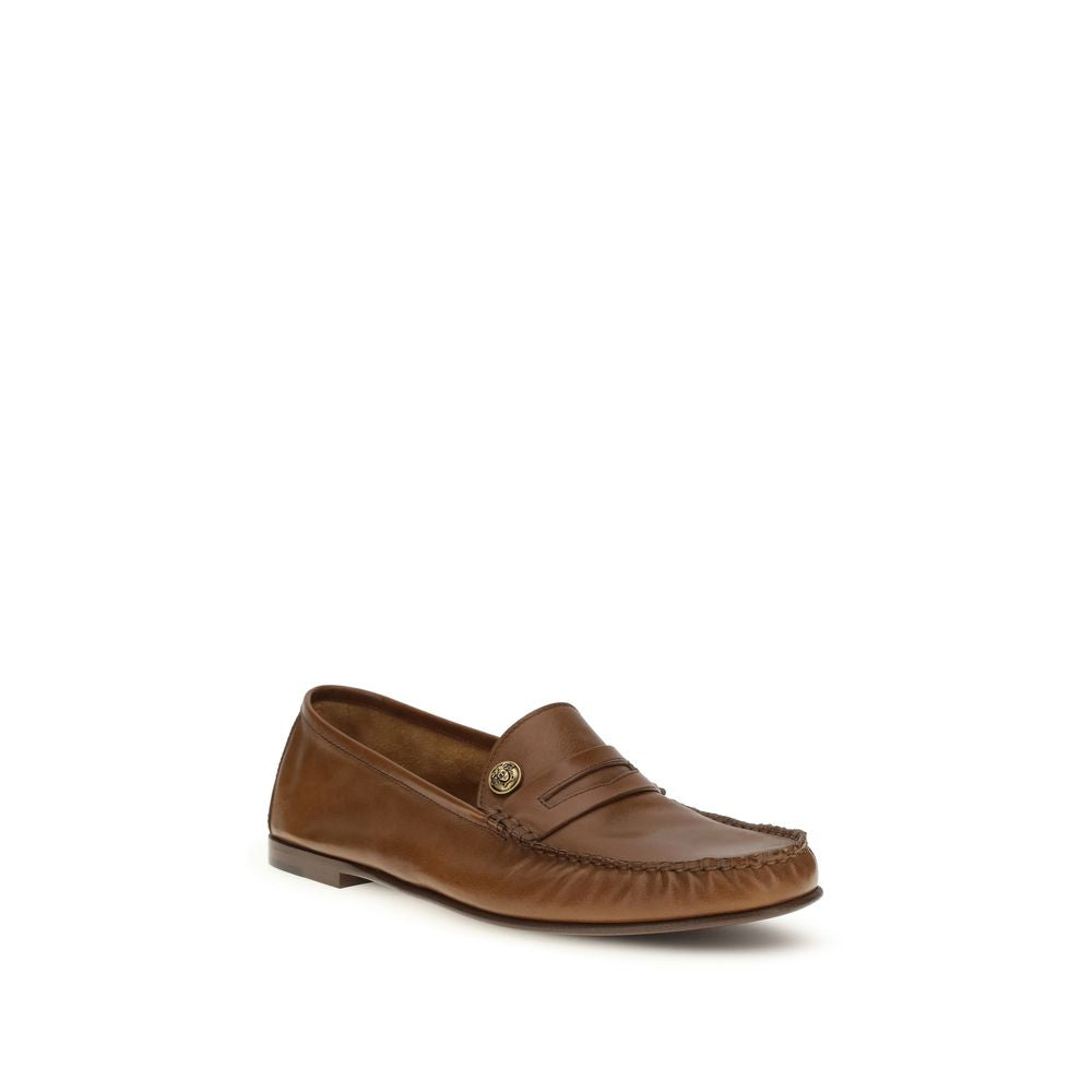Versace Brown Calf Leather Bos Taurus Slip-On Loafers