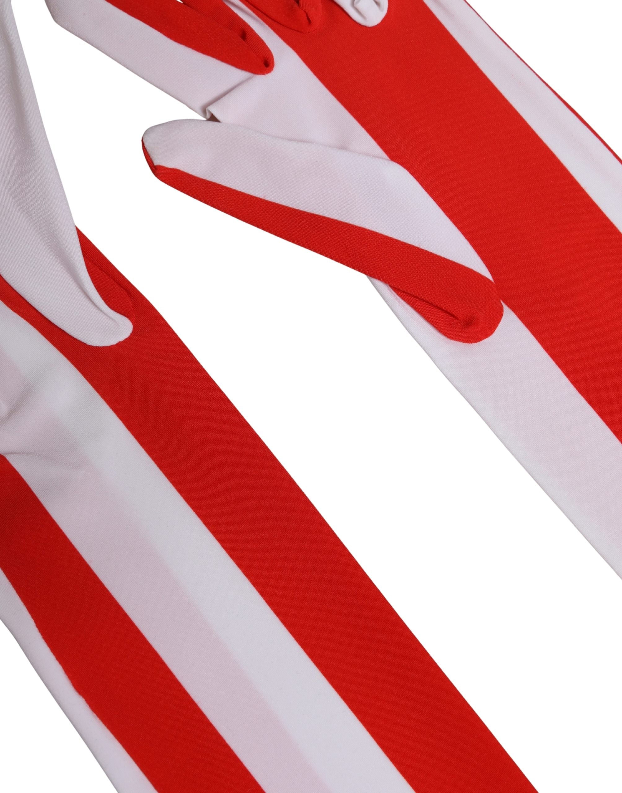 Dolce & Gabbana Red White Stripes Nylon Elbow Length Women Gloves