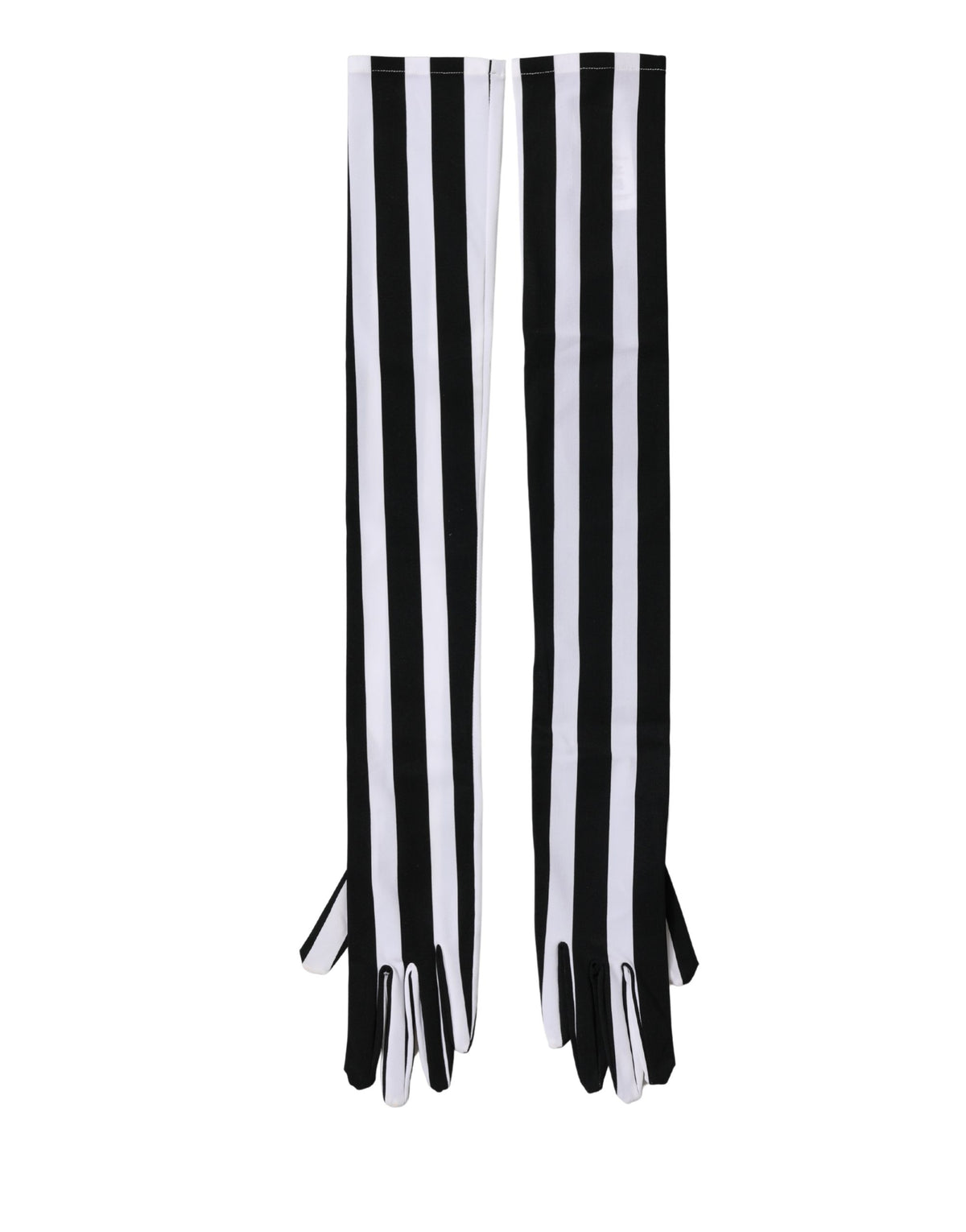Dolce & Gabbana Black White Stripes Nylon Elbow Length Women Gloves