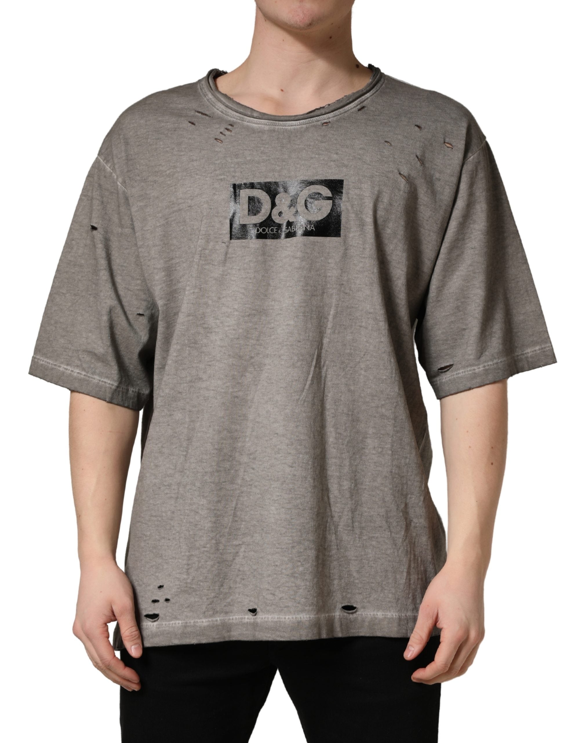 Dolce & Gabbana Gray DG Logo Print Cotton Round Neck T-shirt